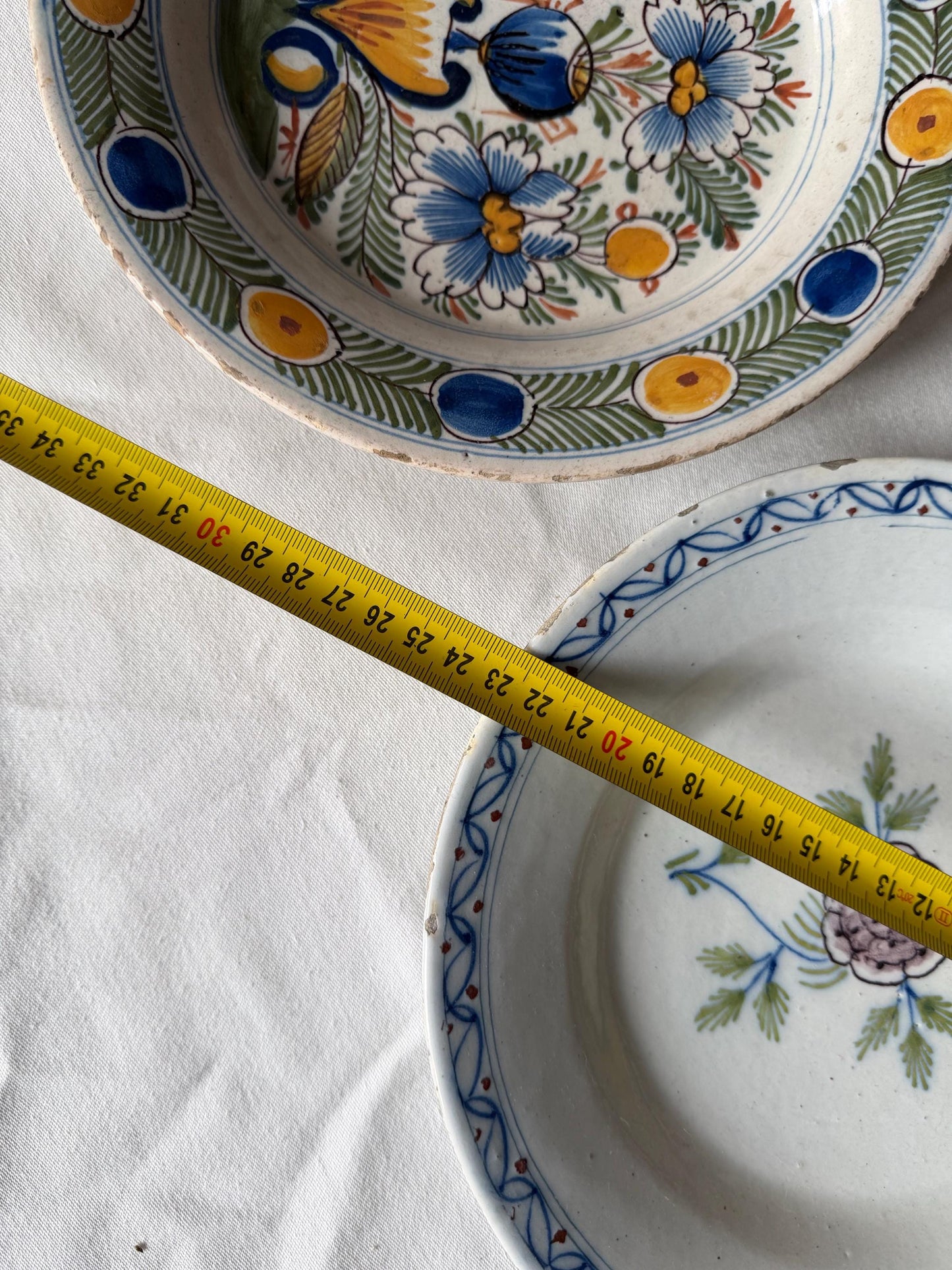 Set Antique Delft Pottery Plates, polychrome, voc,  Handpainted Chinoiserie Decor, 18th Century (Set of 3) tableware