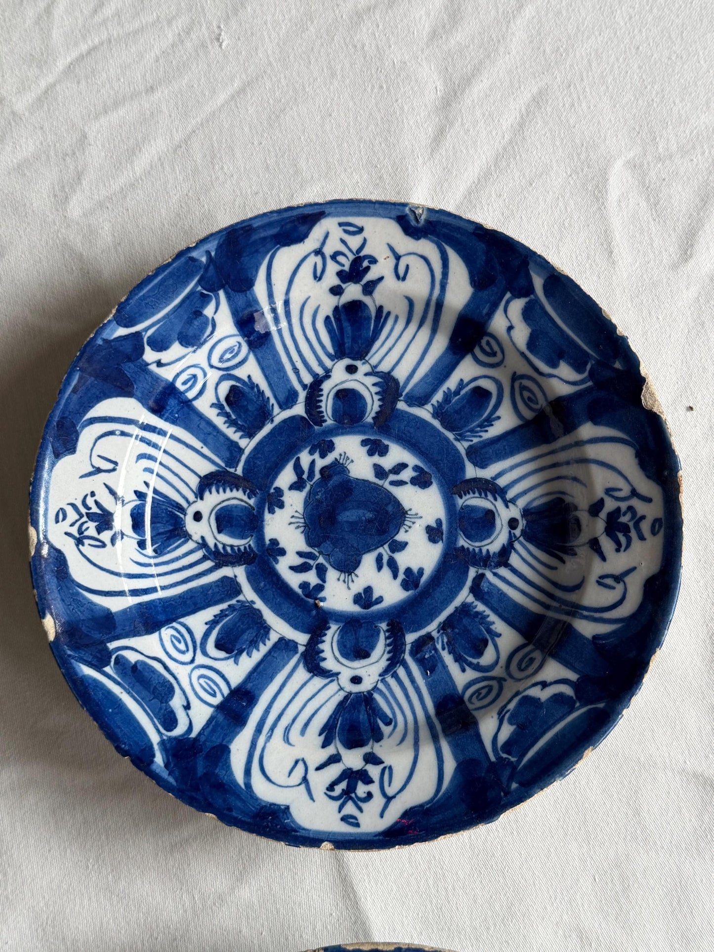 Antique Delft blue Plates, dutch pottery,  Handpainted Decor, 18th Century (Set of 2) wallplates