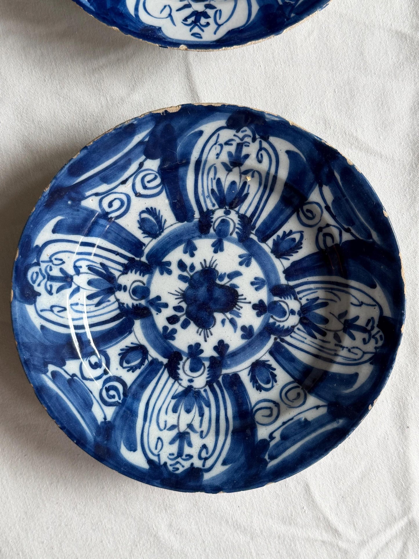 Antique Delft blue Plates, dutch pottery,  Handpainted Decor, 18th Century (Set of 2) wallplates