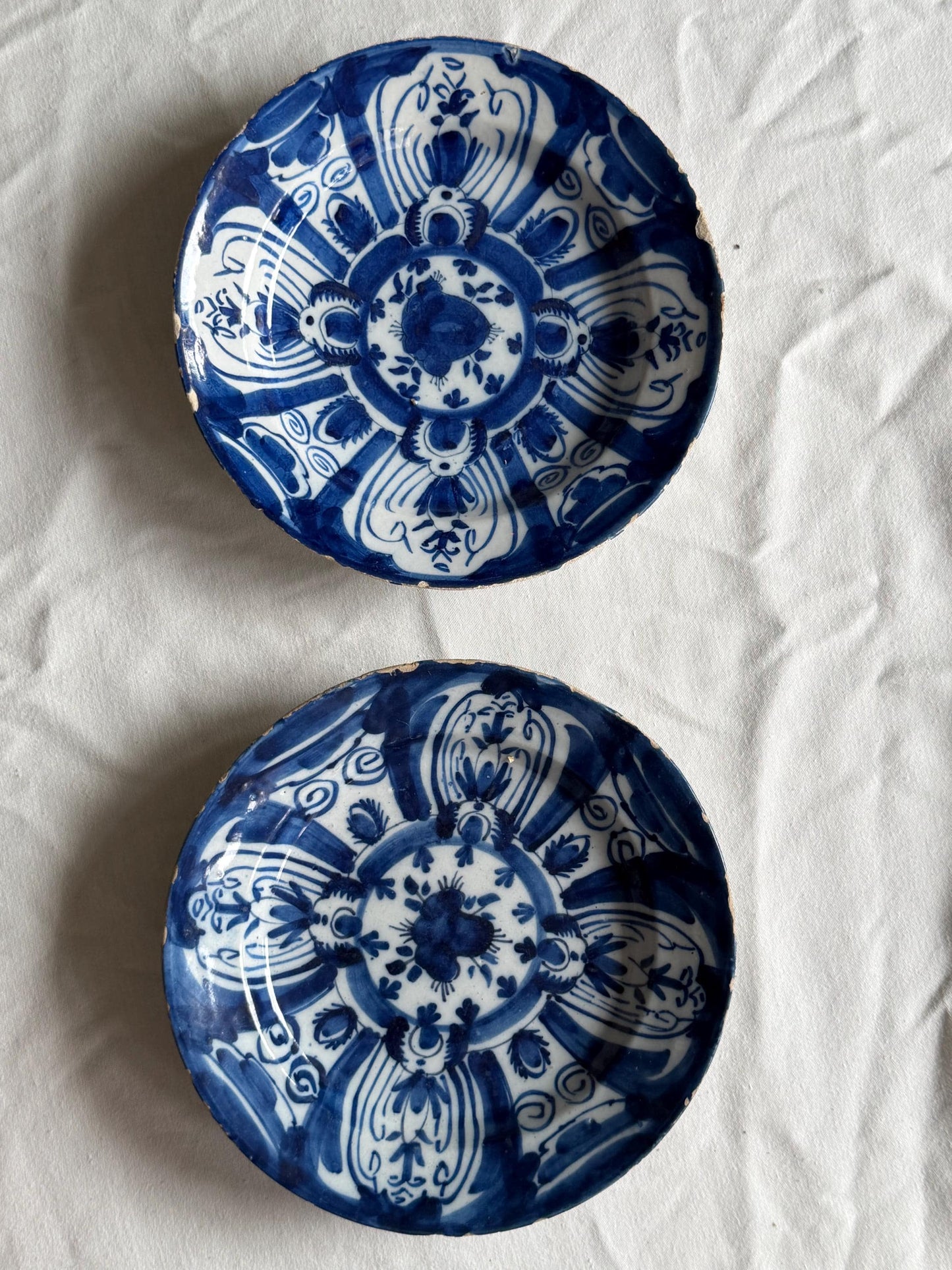Antique Delft blue Plates, dutch pottery,  Handpainted Decor, 18th Century (Set of 2) wallplates