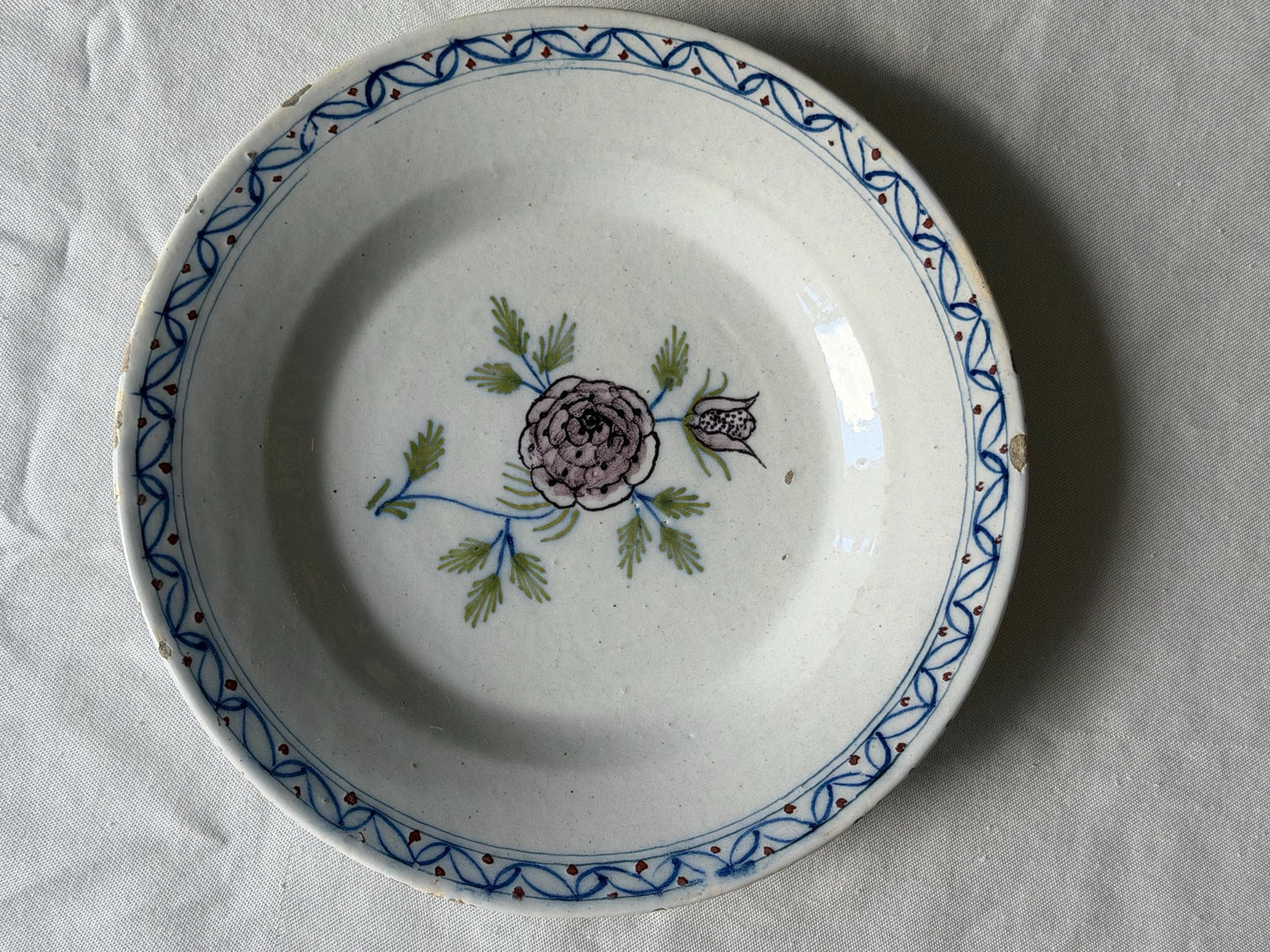 Set Antique Delft Pottery Plates, polychrome, voc,  Handpainted Chinoiserie Decor, 18th Century (Set of 3) tableware