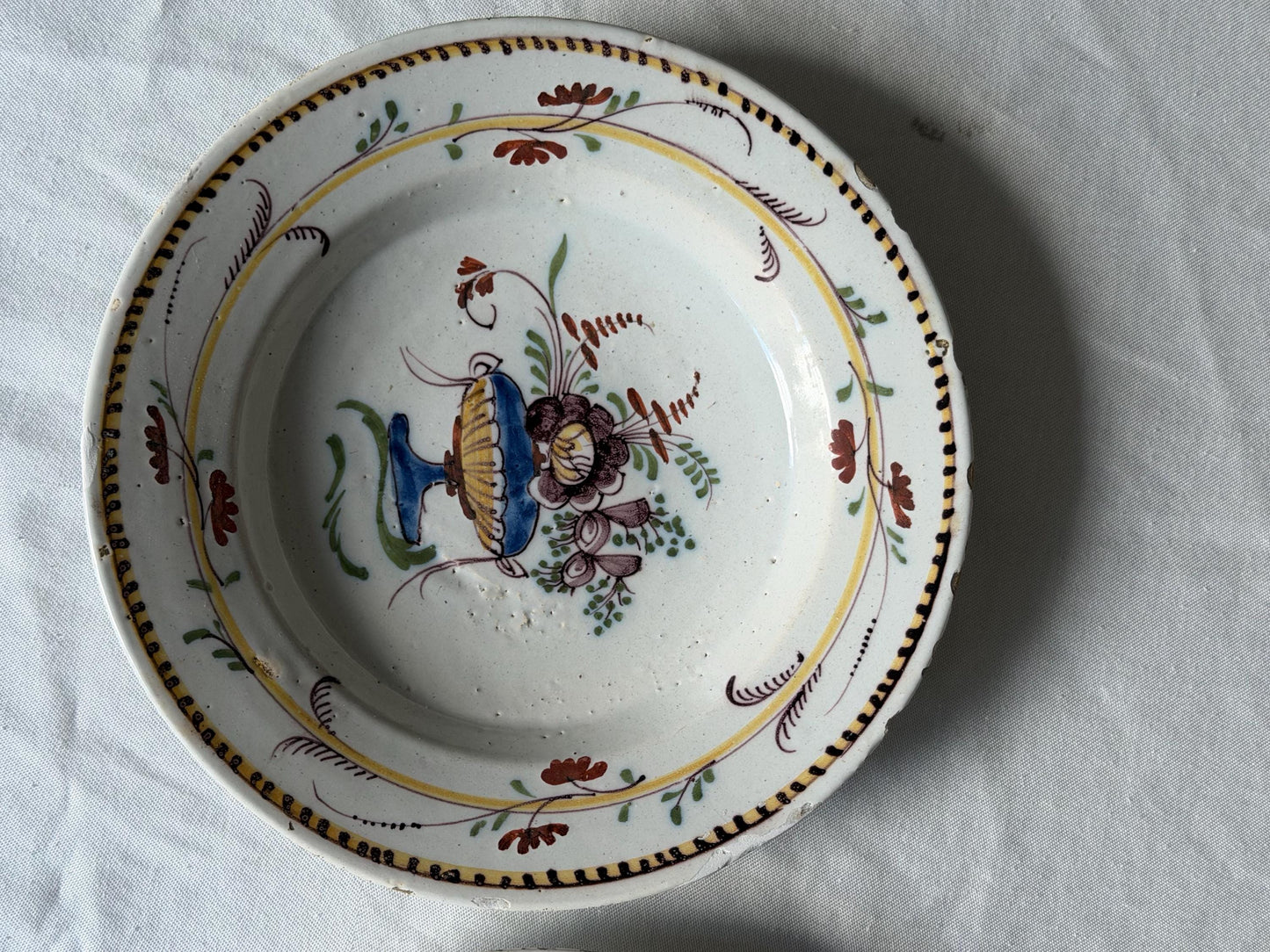 Set Antique Delft Pottery Plates, polychrome, voc,  Handpainted Chinoiserie Decor, 18th Century (Set of 3) tableware