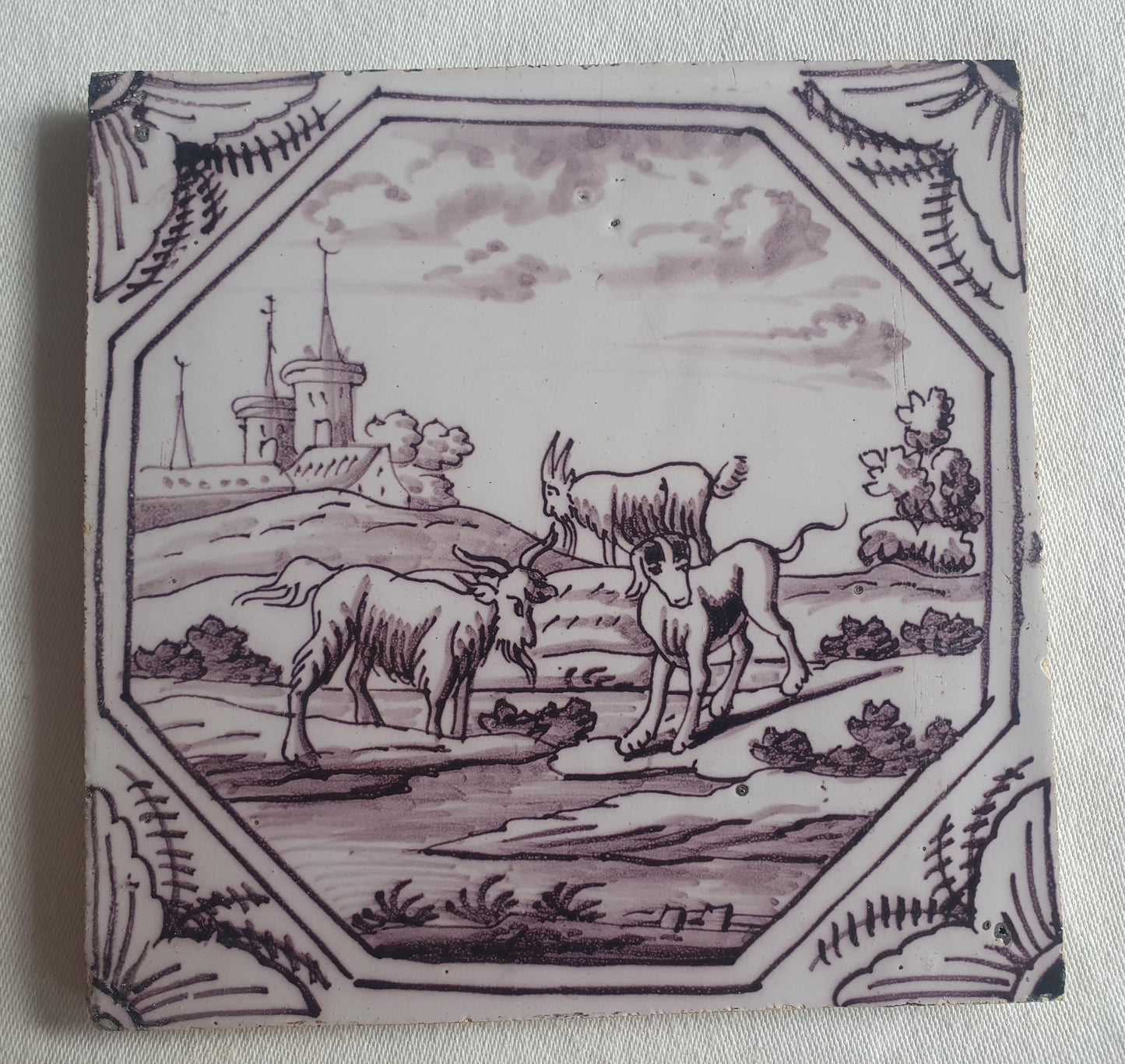 Delft tile, three animals 18th century (c. 1760) Dutchmanganese tile . ( Animal tile )