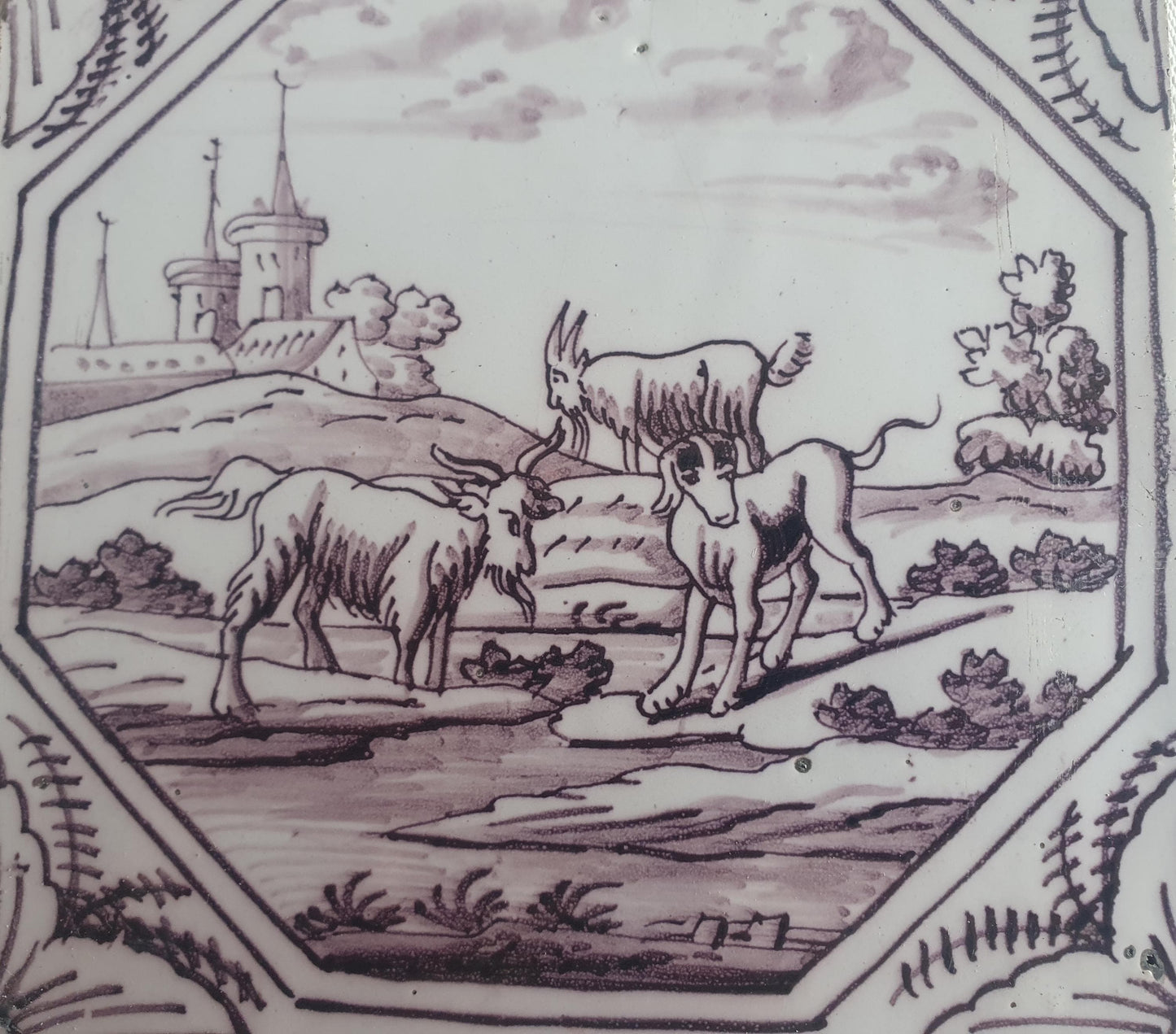Delft tile, three animals 18th century (c. 1760) Dutchmanganese tile . ( Animal tile )