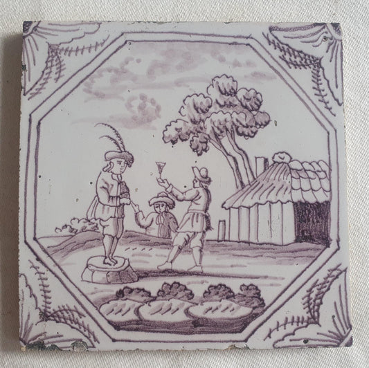 Delft tile, Drinkers, 18th century (c. 1760) Dutch manganese tile . ( figuretile )