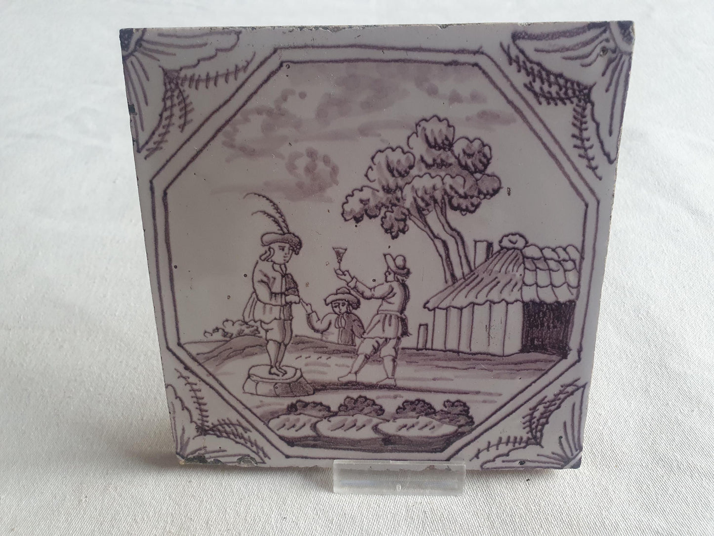 Delft tile, Drinkers, 18th century (c. 1760) Dutch manganese tile . ( figuretile )