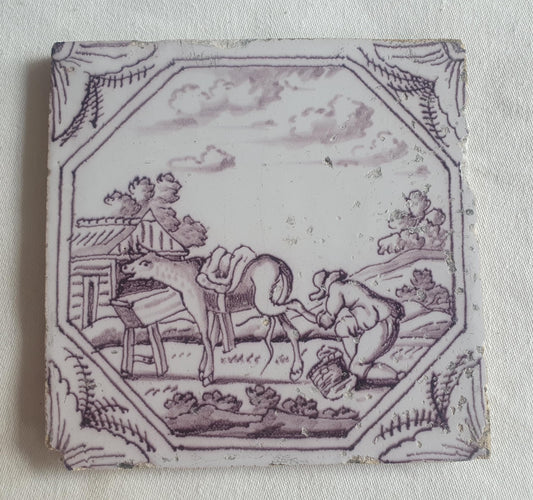 Delft tile, Farrier, 18th century (c. 1760) Dutch manganese tile . ( figuretile )