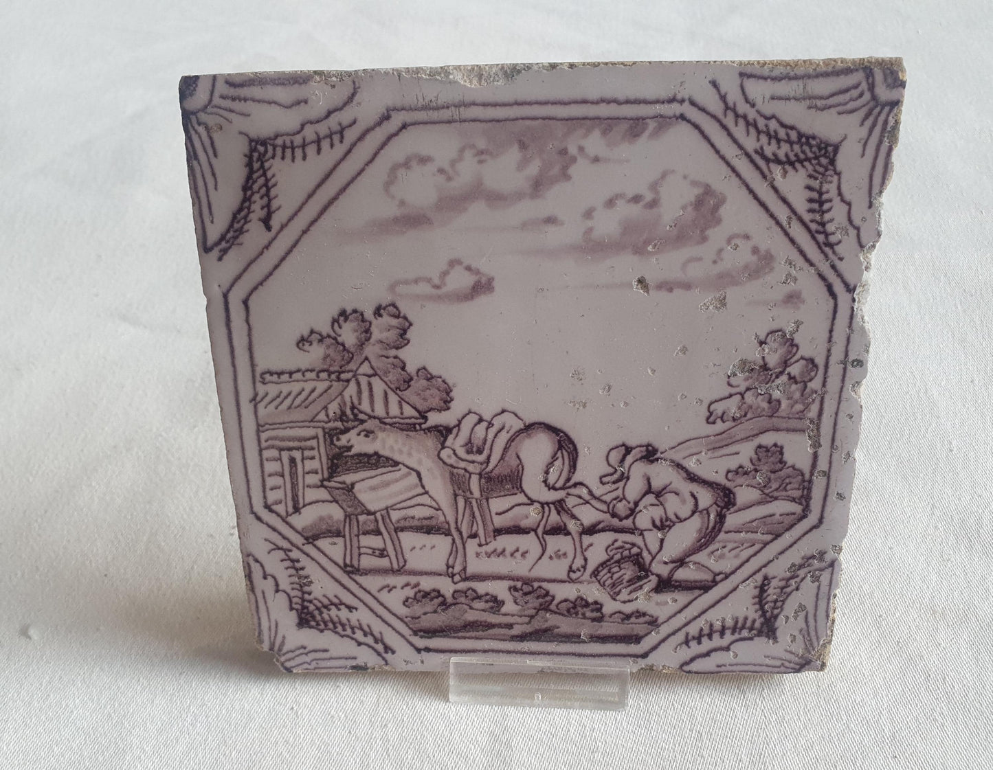 Delft tile, Farrier, 18th century (c. 1760) Dutch manganese tile . ( figuretile )