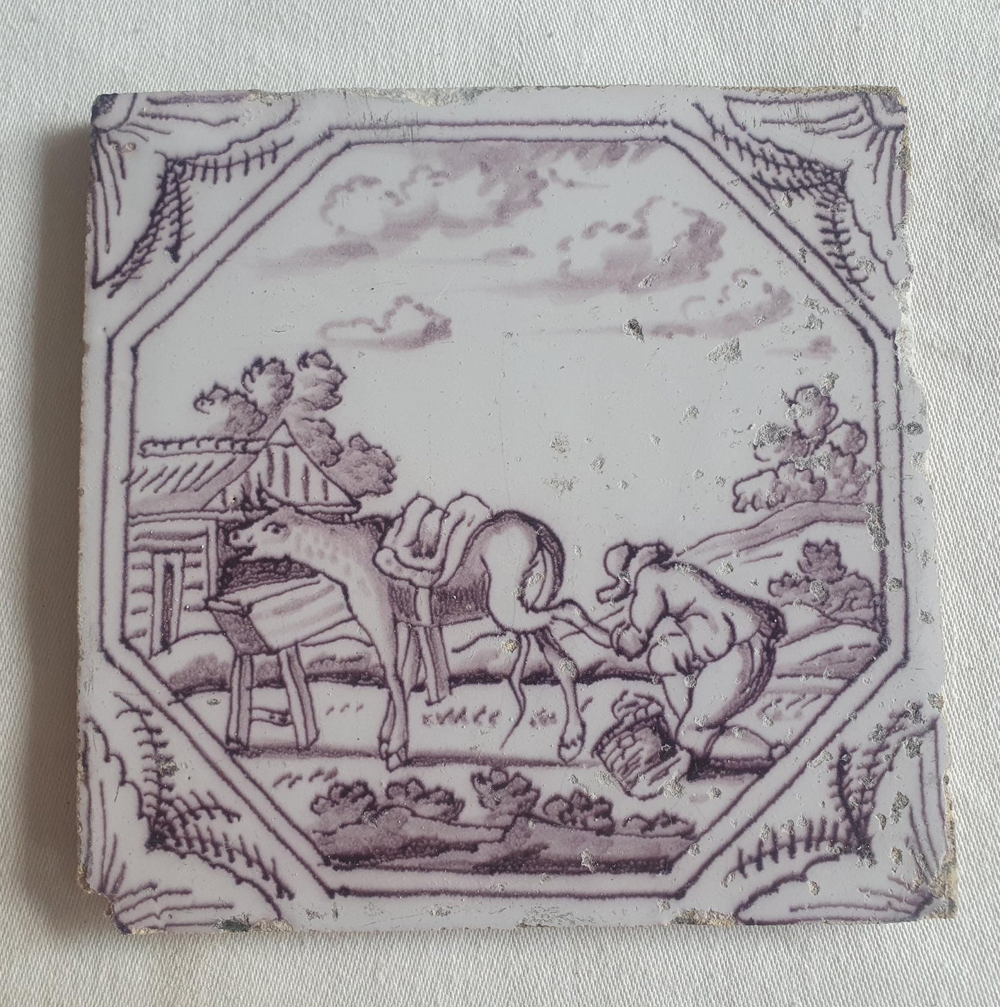 Delft tile, Farrier, 18th century (c. 1760) Dutch manganese tile . ( figuretile )