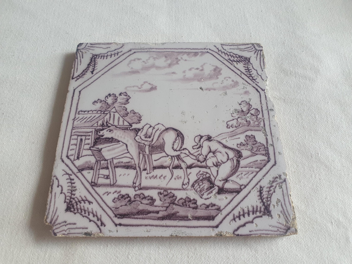 Delft tile, Farrier, 18th century (c. 1760) Dutch manganese tile . ( figuretile )