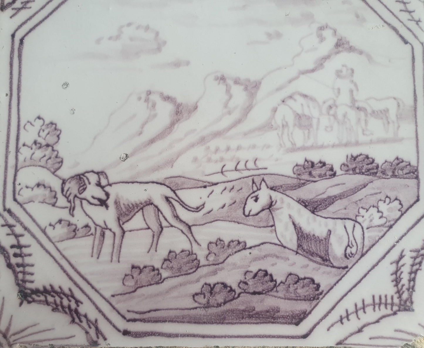 Delft tile, two animals 18th century (c. 1760) Dutchmanganese tile . ( Animal tile )