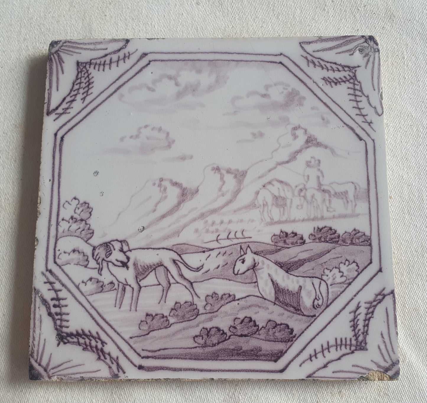 Delft tile, two animals 18th century (c. 1760) Dutchmanganese tile . ( Animal tile )