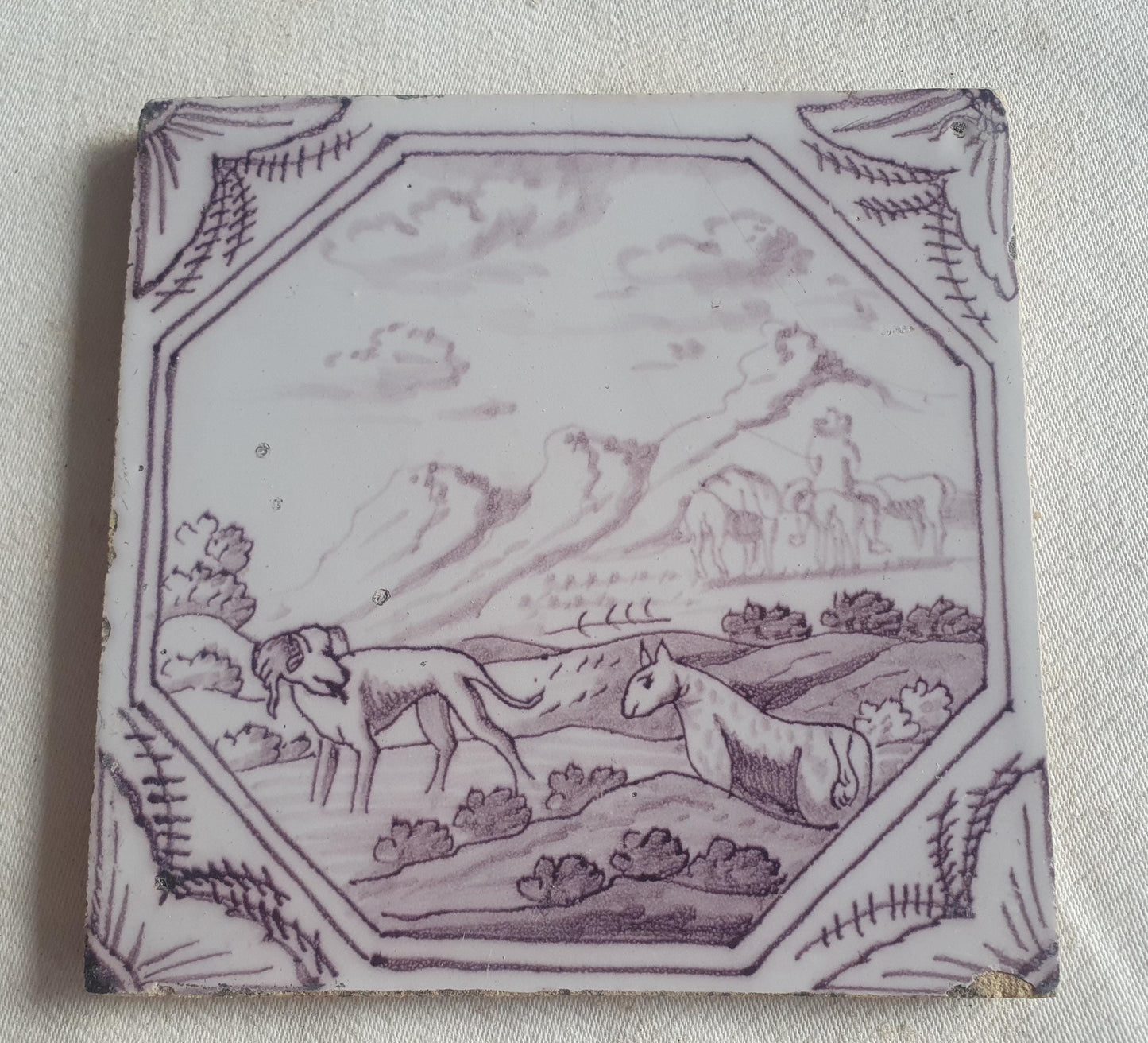 Delft tile, two animals 18th century (c. 1760) Dutchmanganese tile . ( Animal tile )