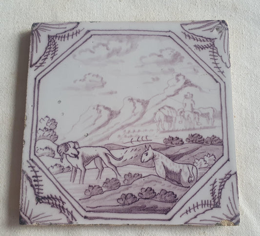 Delft tile, two animals 18th century (c. 1760) Dutchmanganese tile . ( Animal tile )