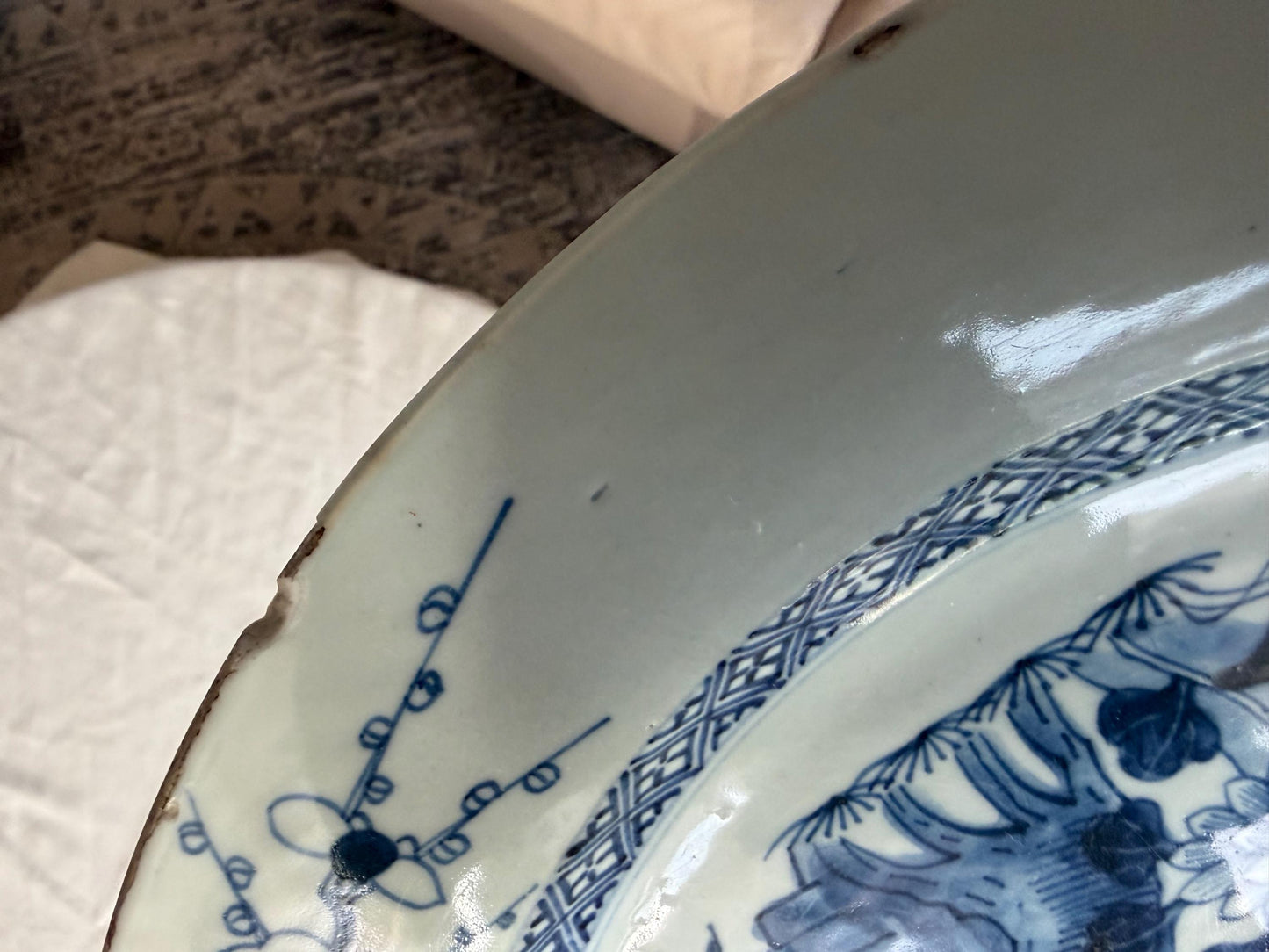 XL chinese Export Blue and White Porcelain Charger Qianlong Scholar’s Garden 35,5 cm