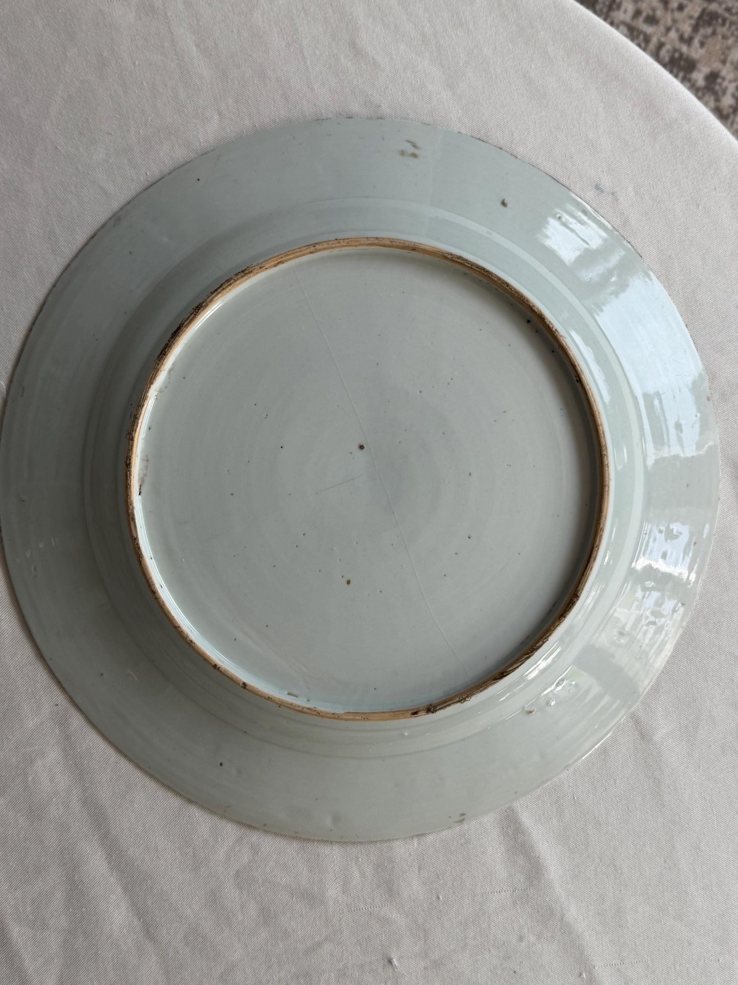 XL chinese Export Blue and White Porcelain Charger Qianlong Scholar’s Garden 35,5 cm