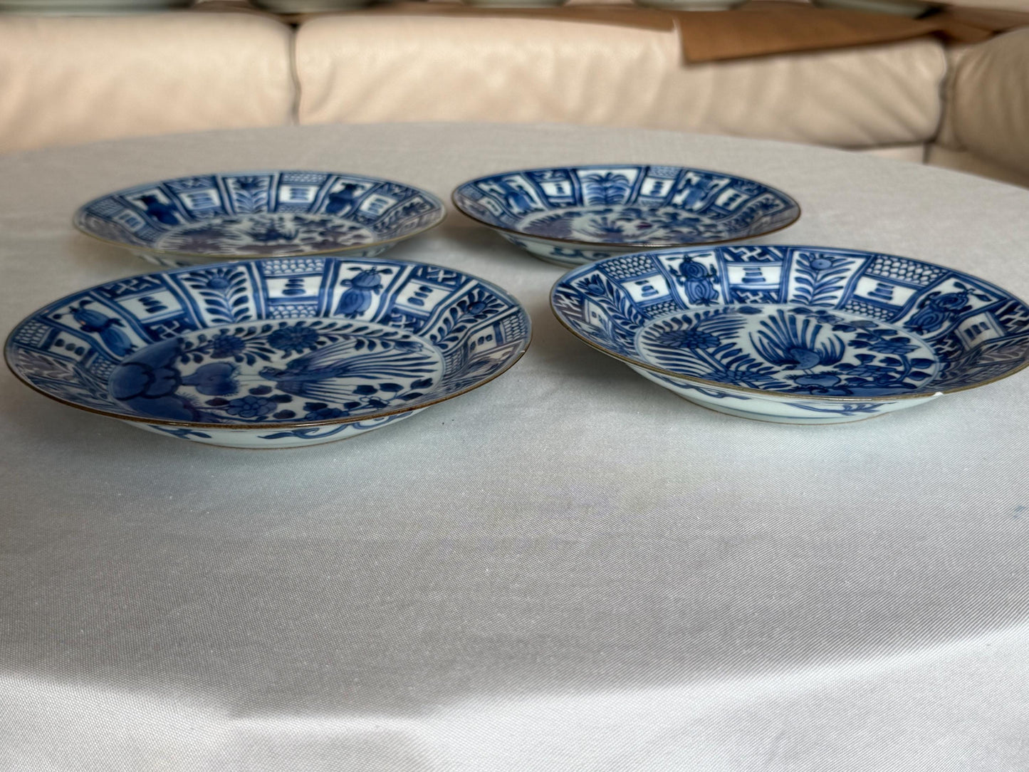 Set of Four Antique Chinese Export Blue and White Porcelain Phoenix Plates Kangxi Period