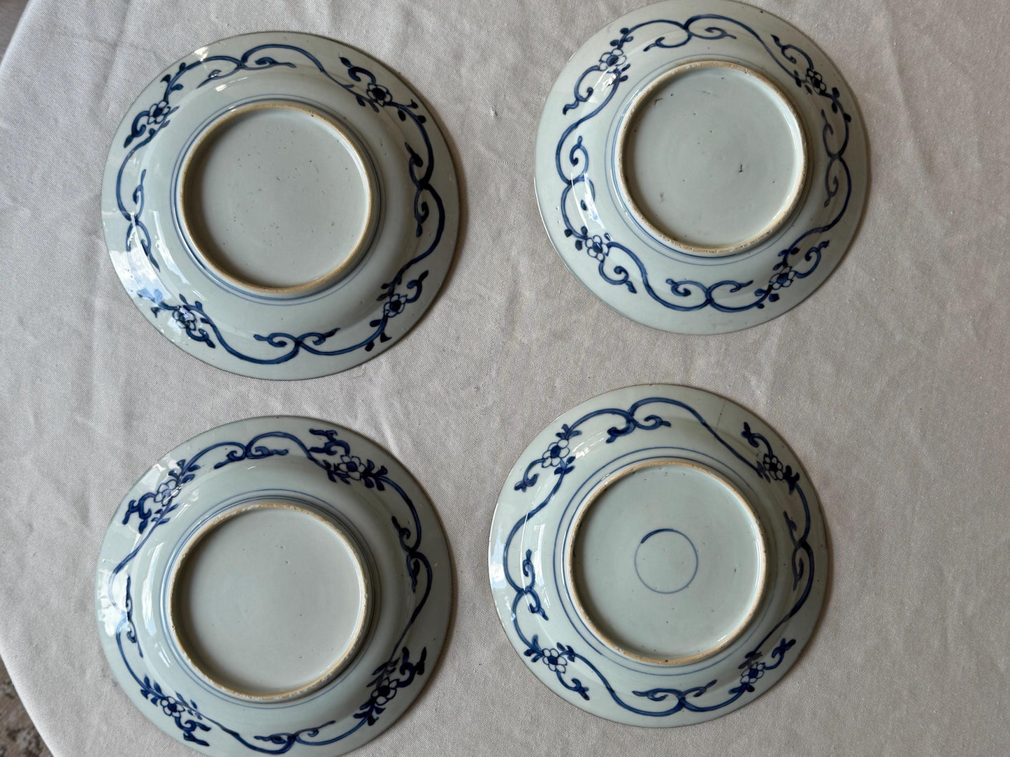 Set of Four Antique Chinese Export Blue and White Porcelain Phoenix Plates Kangxi Period