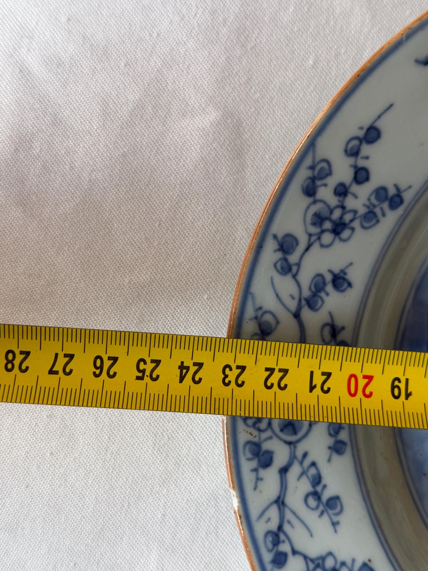 Set of Three Antique Chinese Export Blue and White Porcelain Plates Kangxi Period 18th century bamboo