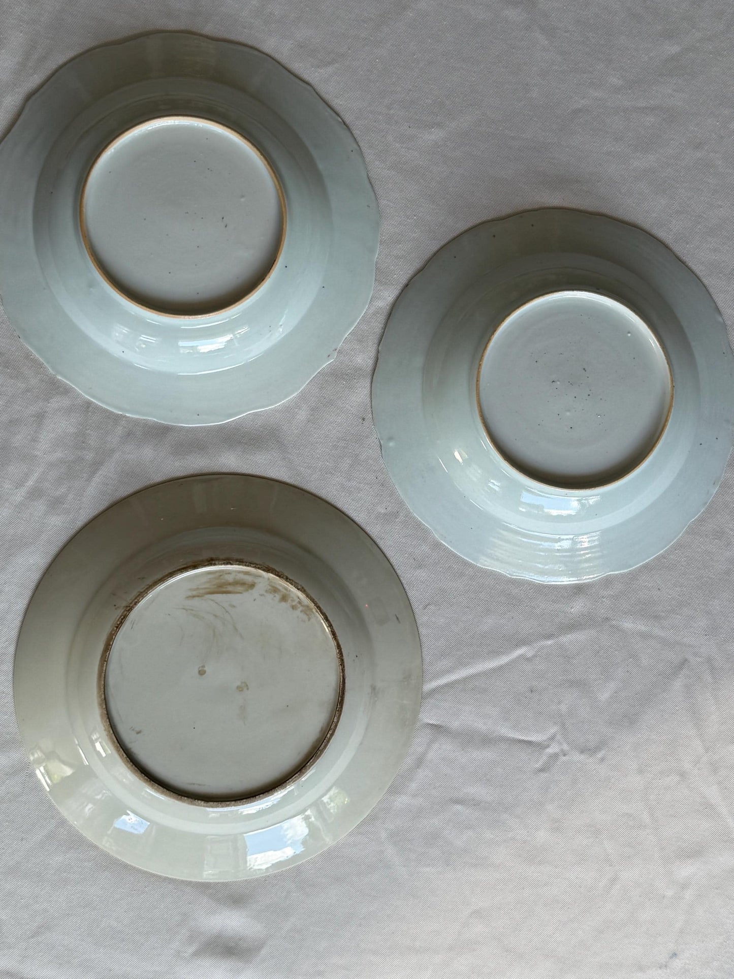 Set of Three Antique Chinese Export Famille Rose Porcelain Soup Plates Qianlong asian antiques 18th