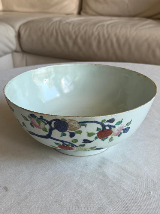 Large 19th Century Chinese Fencai Porcelain Bowl with Peaches, Pomegranates and Finger Citrons