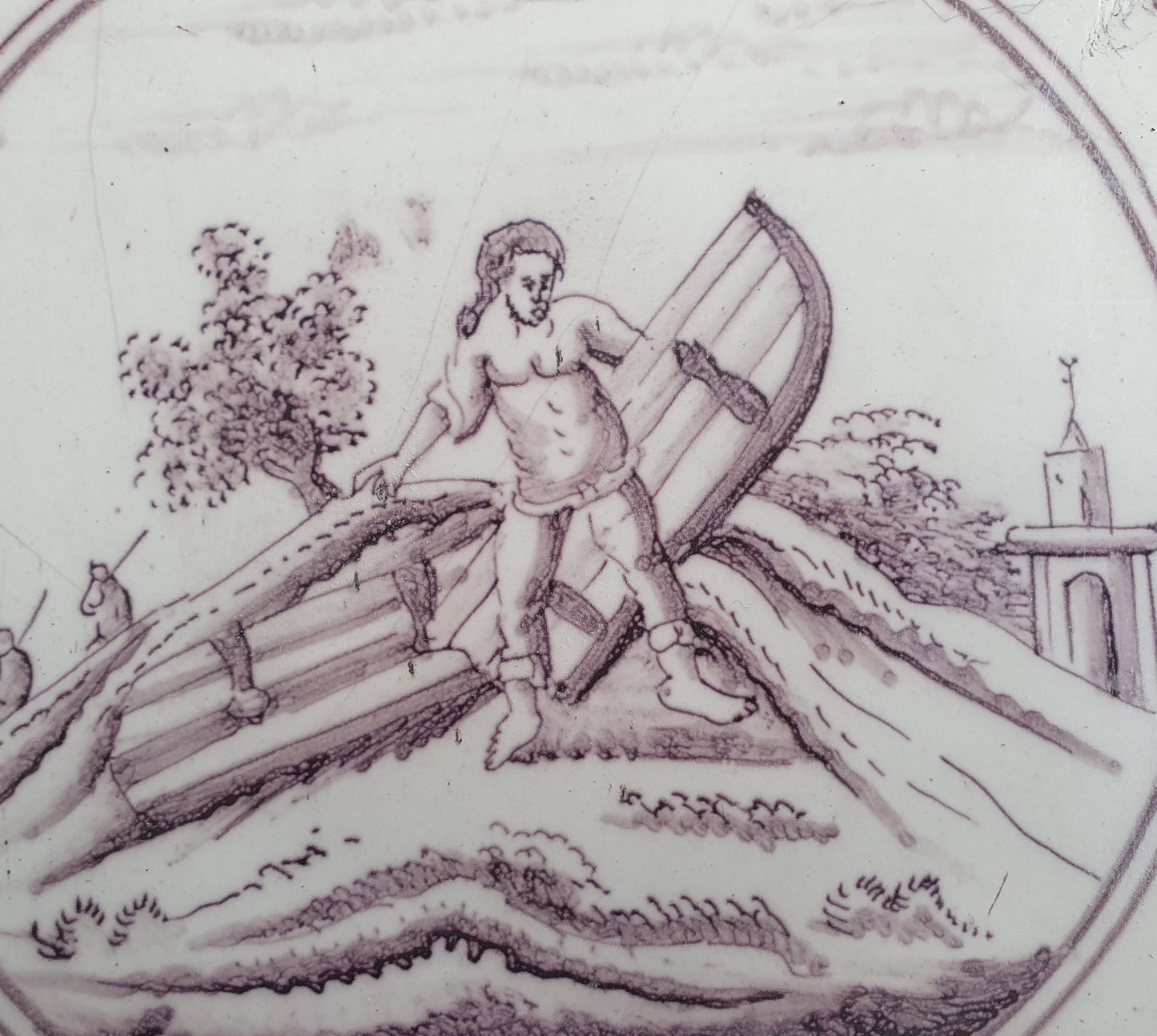 Delft tile, Dutch manganese biblical scene bible tile, 18th century,   Judit 16:3                       Delft tile bibel.