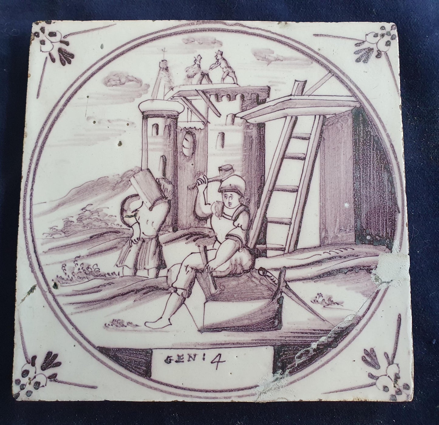 Delft tile, Dutch manganese biblical scene bible tile, 18th century,  Gen: 4    Delft tile bibel.