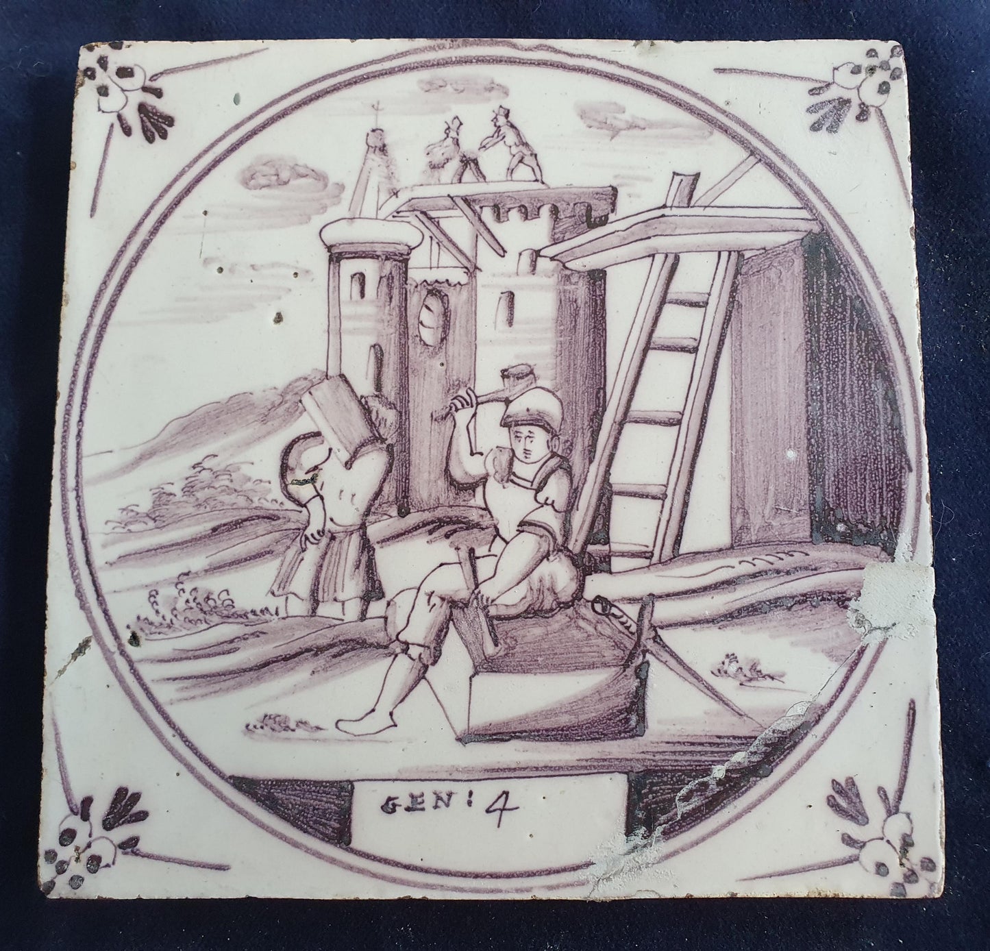 Delft tile, Dutch manganese biblical scene bible tile, 18th century,  Gen: 4    Delft tile bibel.