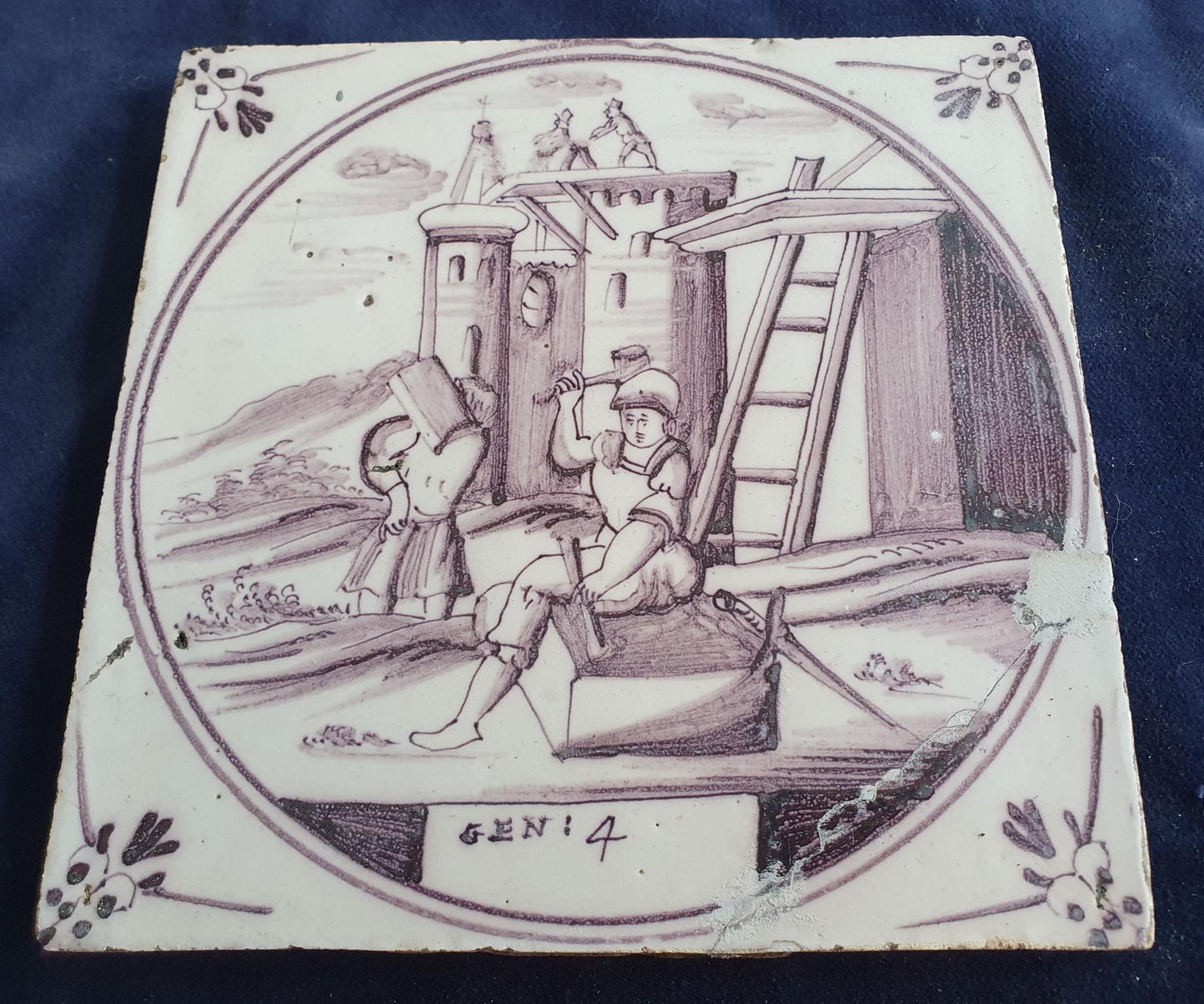 Delft tile, Dutch manganese biblical scene bible tile, 18th century,  Gen: 4    Delft tile bibel.