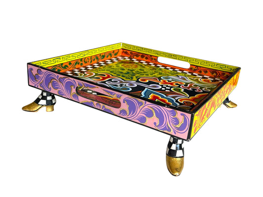 Tom’s Drag designer serving Tray on Feet – Colorful Collectible , Retired  – Handpainted object on heels by Tom Hoffmann, tomscompany 39 cm