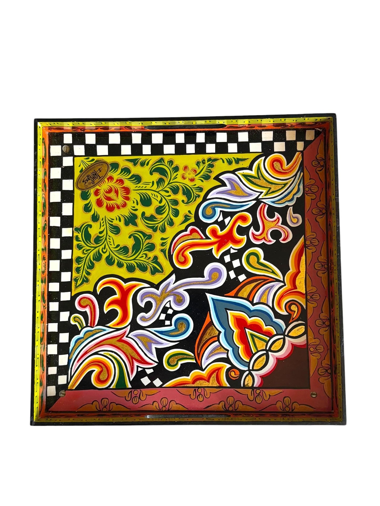 Tom’s Drag designer serving Tray on Feet – Colorful Collectible , Retired  – Handpainted object on heels by Tom Hoffmann, tomscompany 39 cm