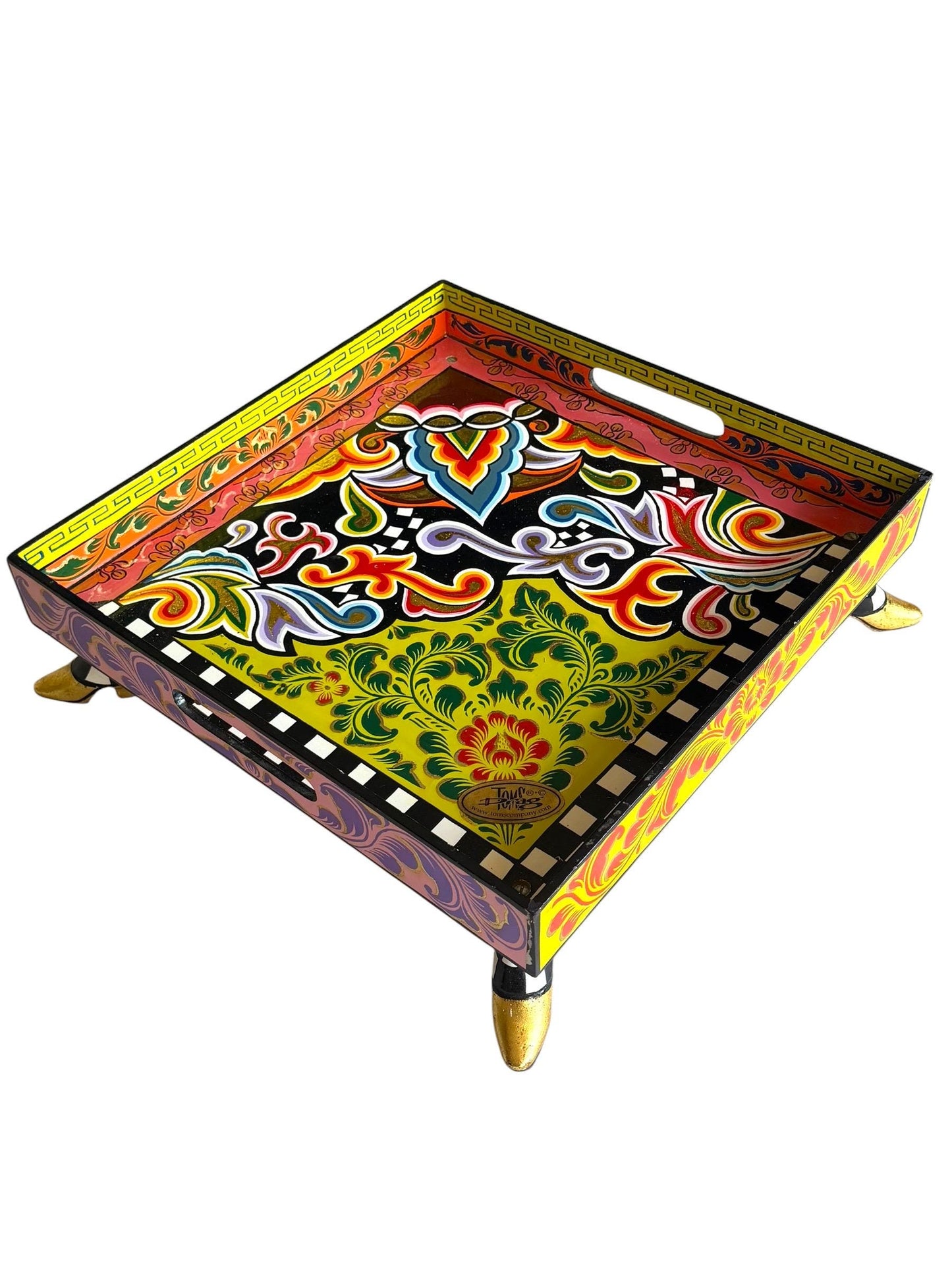 Tom’s Drag designer serving Tray on Feet – Colorful Collectible , Retired  – Handpainted object on heels by Tom Hoffmann, tomscompany 39 cm