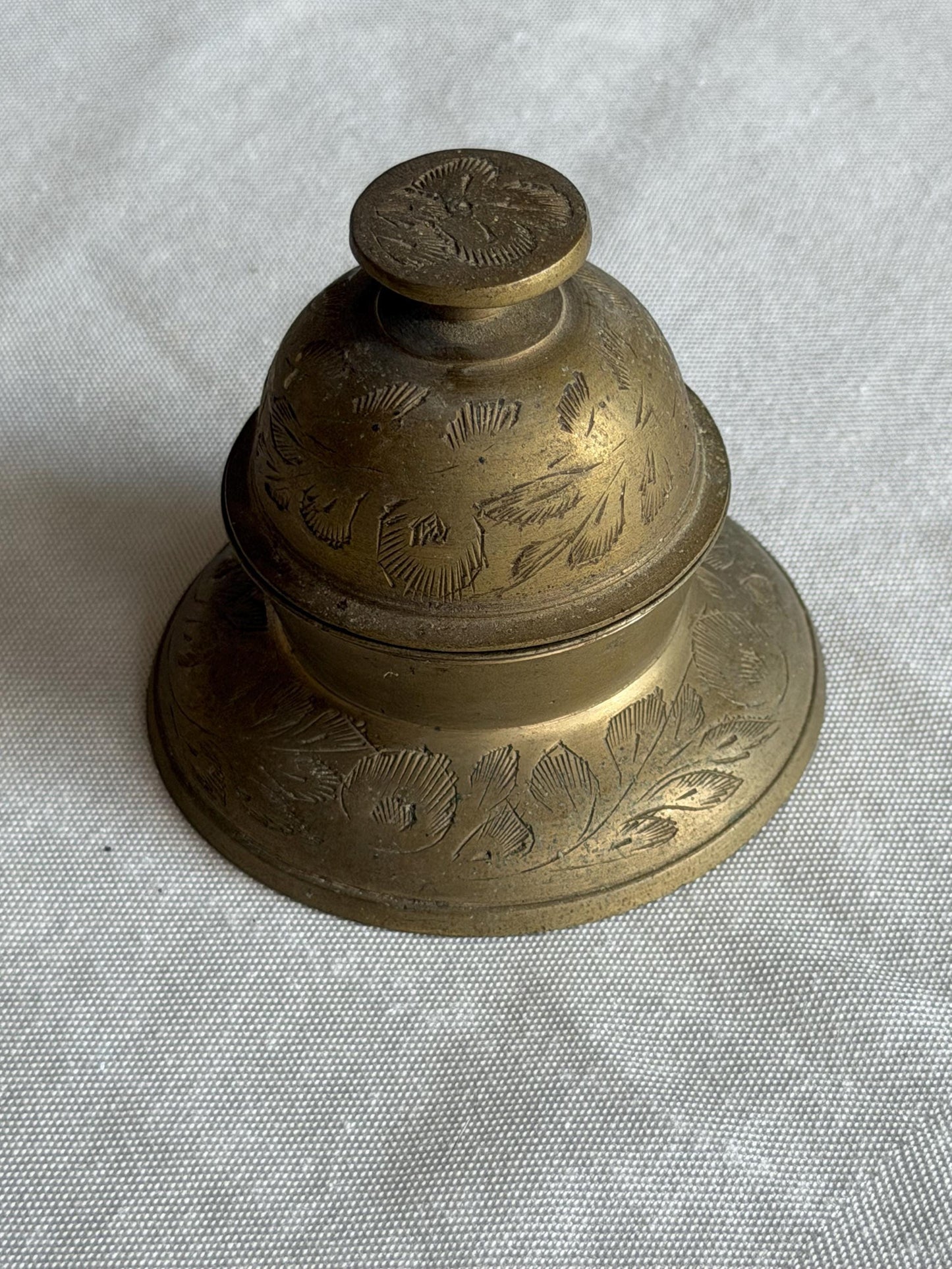 Antique British Colonial Indian Brass Desk or servant Bell c.1900 – Hand-Engraved Hotel Service Bell