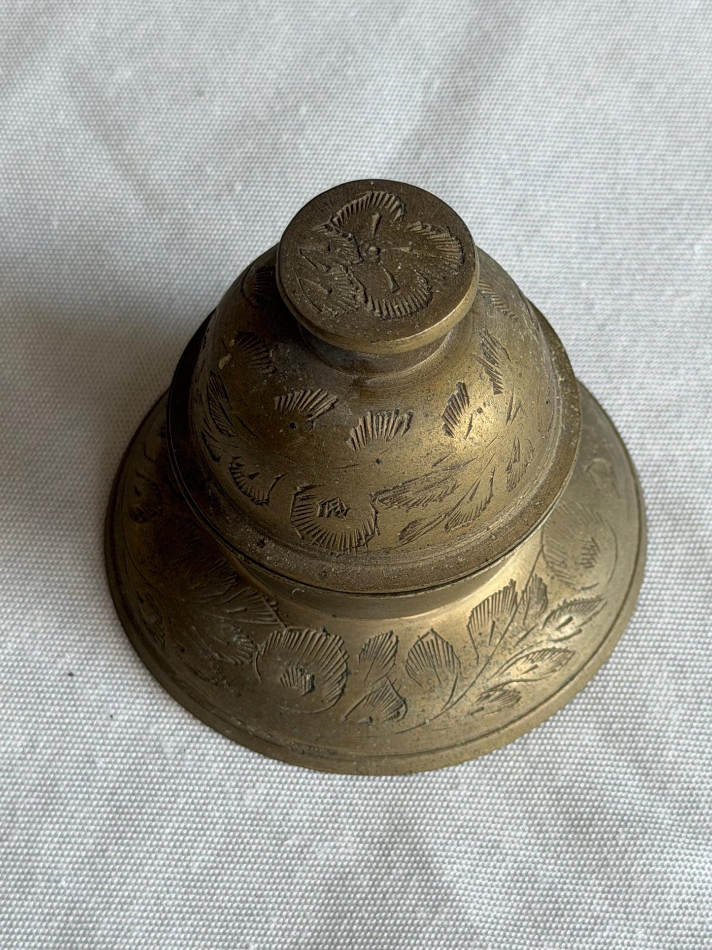 Antique British Colonial Indian Brass Desk or servant Bell c.1900 – Hand-Engraved Hotel Service Bell