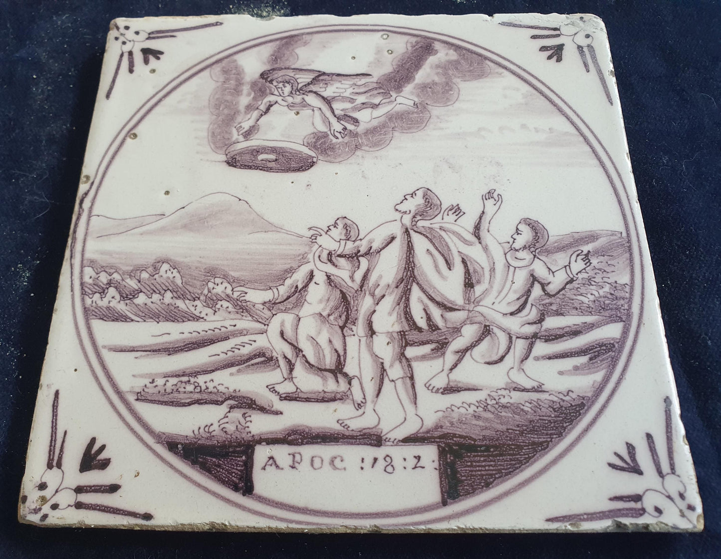 Delft tile, Dutch manganese biblical scene bible tile, 18th century, APOC:18-2