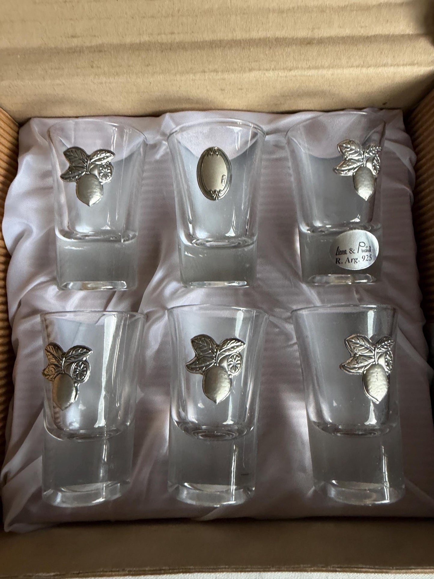 Limoncello drinking game,  925 silver glasses, liquer crystal , vintage italy,