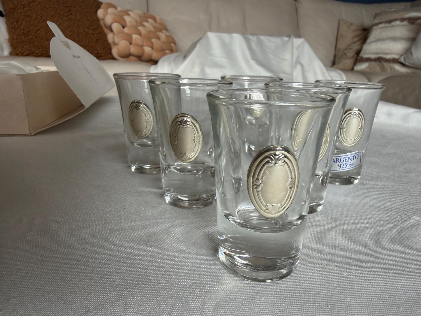 Limoncello 925 silver glasses, liquer crystal , vintage italy,