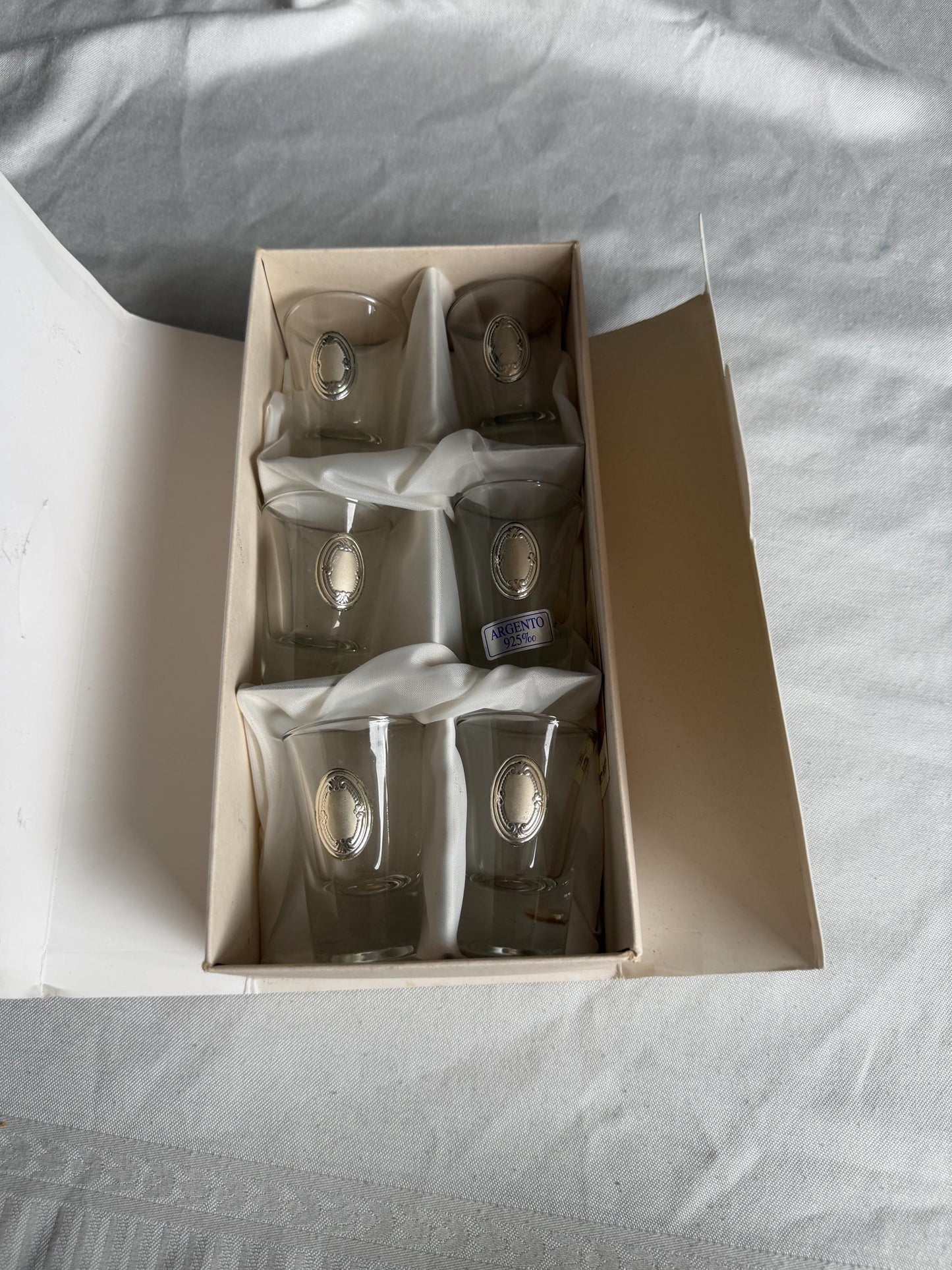 Limoncello 925 silver glasses, liquer crystal , vintage italy,
