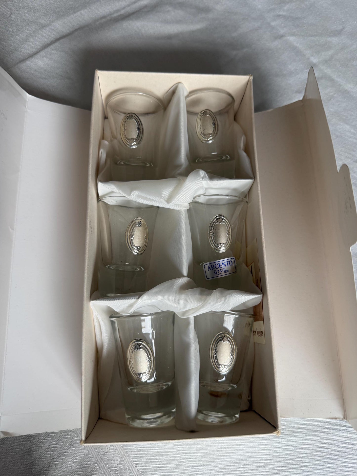 Limoncello 925 silver glasses, liquer crystal , vintage italy,