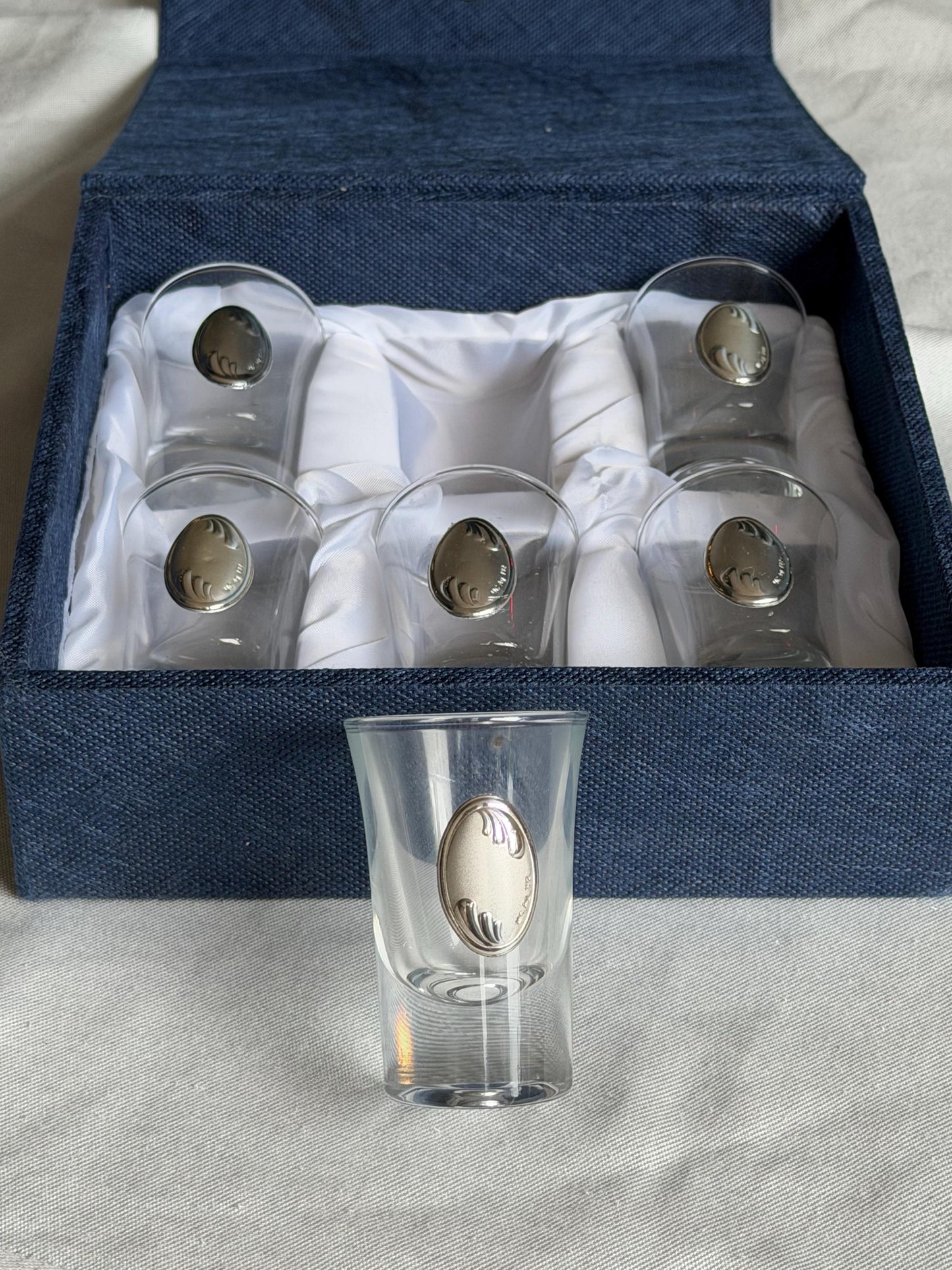 925 silver liquer  glasses, liquer crystal , vintage italy, with silver shield can be engraved, personalised limoncello ouzo raki