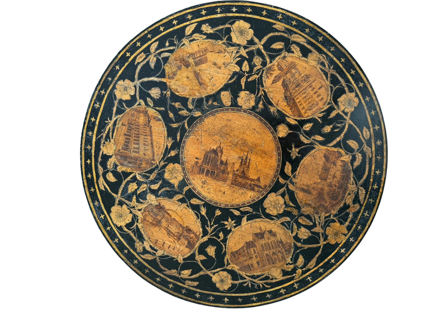 19th Century Erfurt early aristocratic grand tour Souvenir Pedestal Table, Thüringen, Pyrography, c. 1850