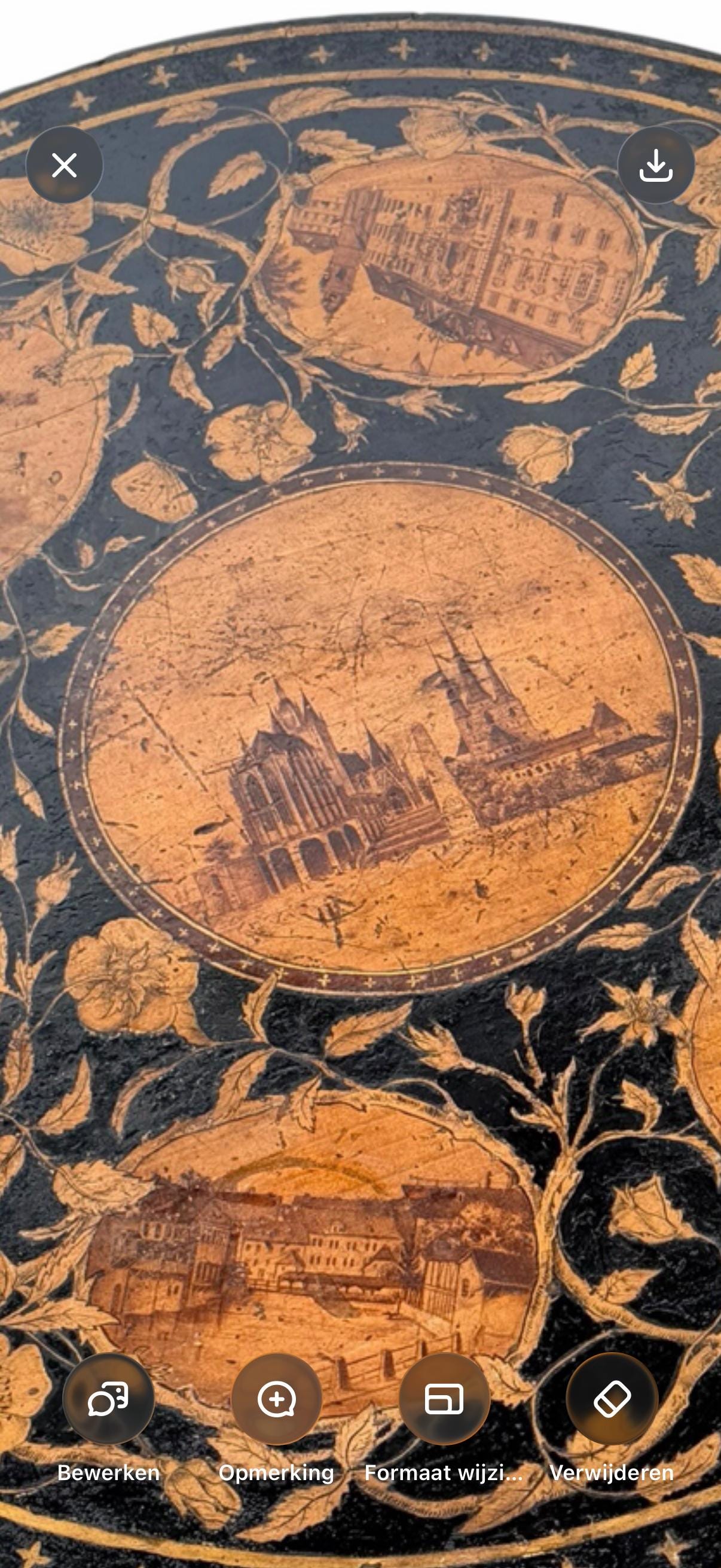 19th Century Erfurt early aristocratic grand tour Souvenir Pedestal Table, Thüringen, Pyrography, c. 1850