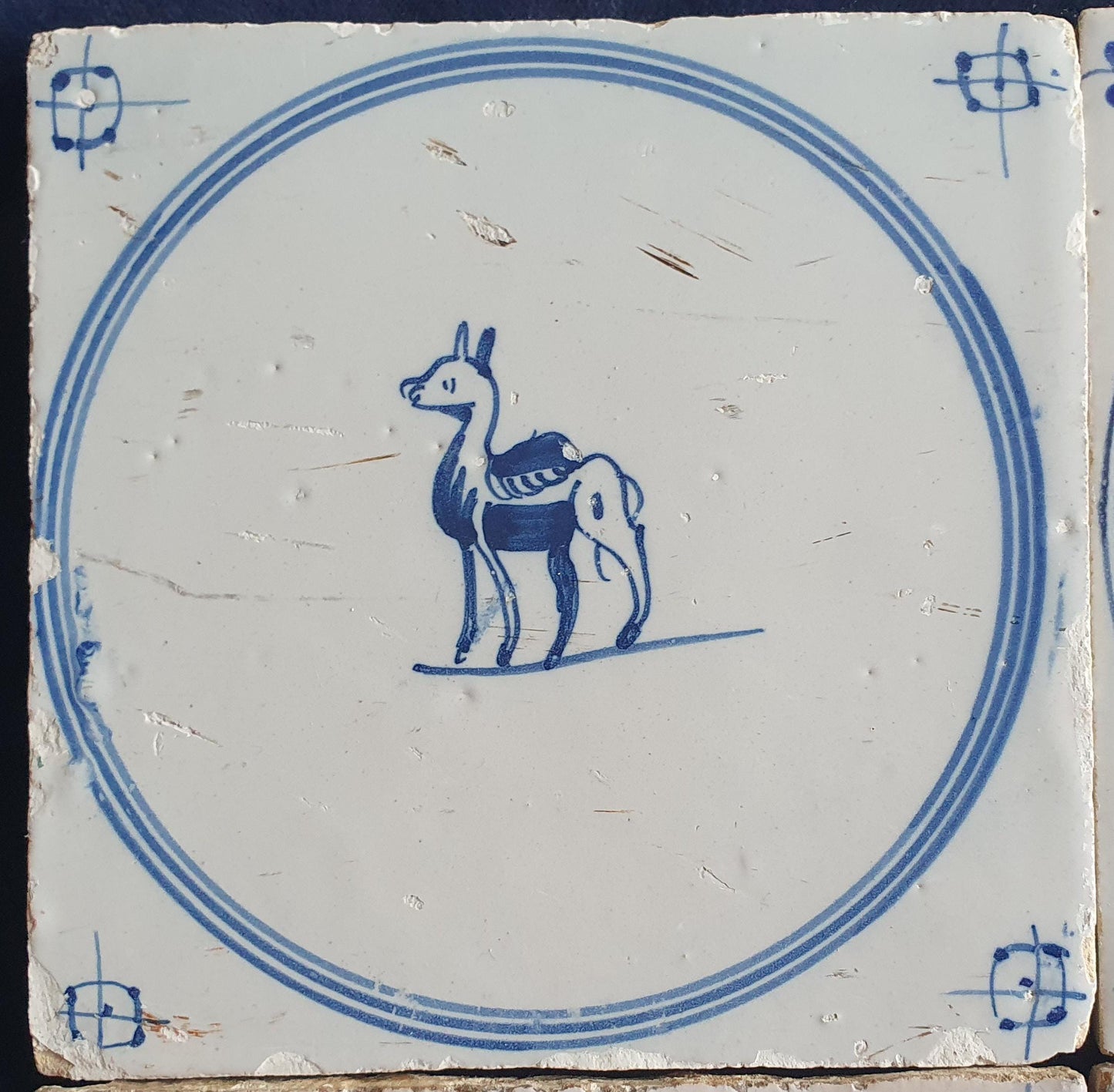4 x Antique Delft Tile: 1780s Springer with animals