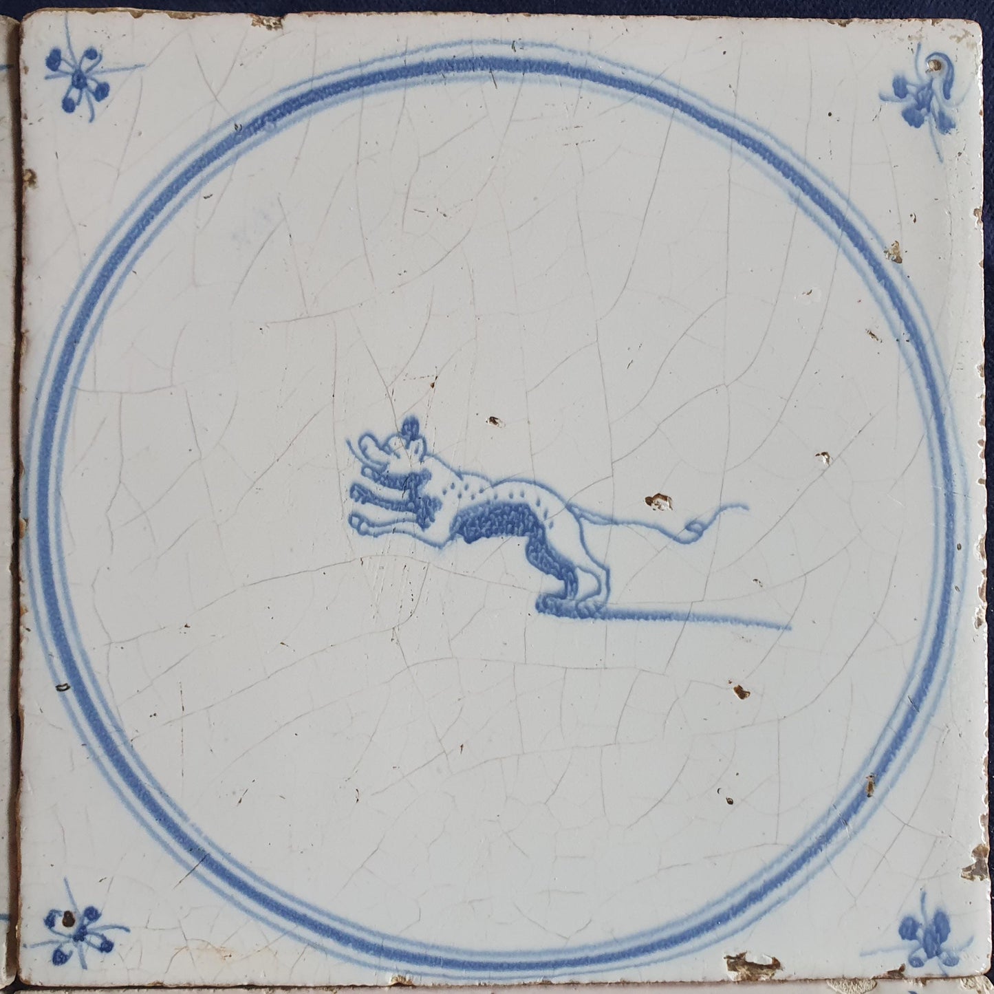 4 x Antique Delft Tile: 1780s Springer with animals