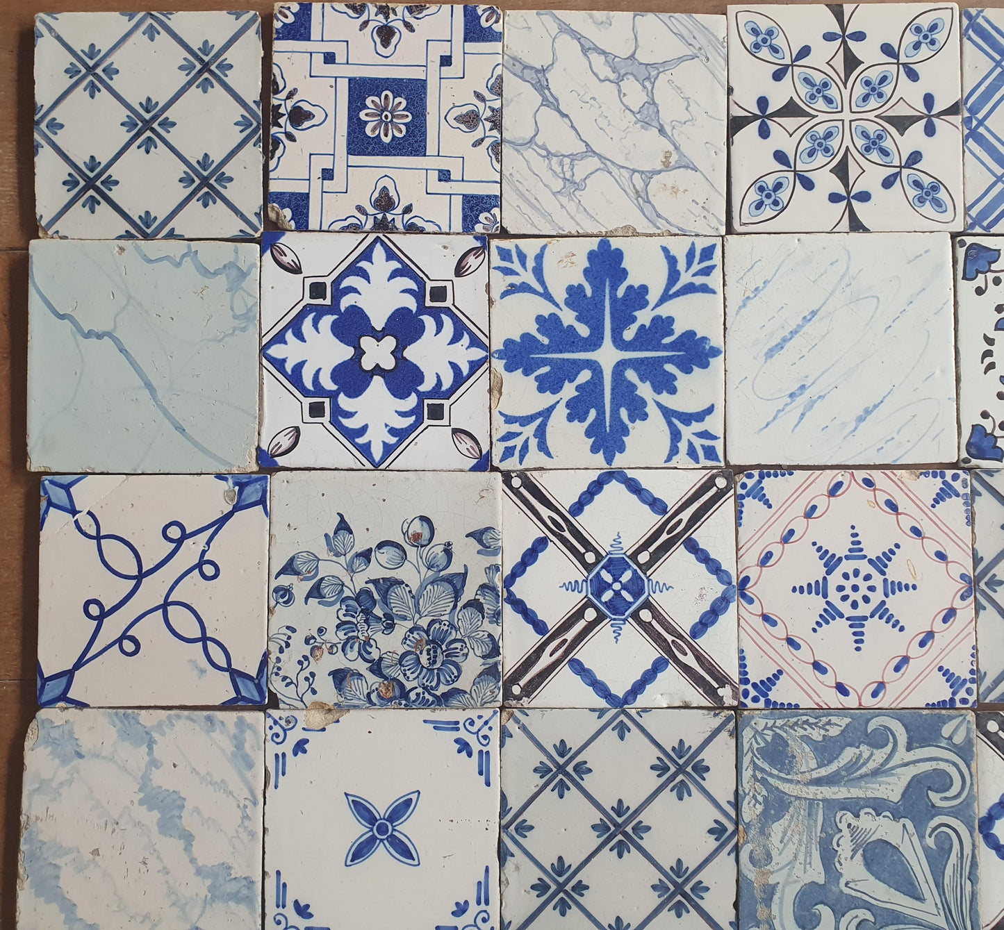 45 x Dutch Delft Blue Tile Ormanent, mix, 18th-19th century, antique collectable and backsplash fireplace kitchen tiles. ornamenttile