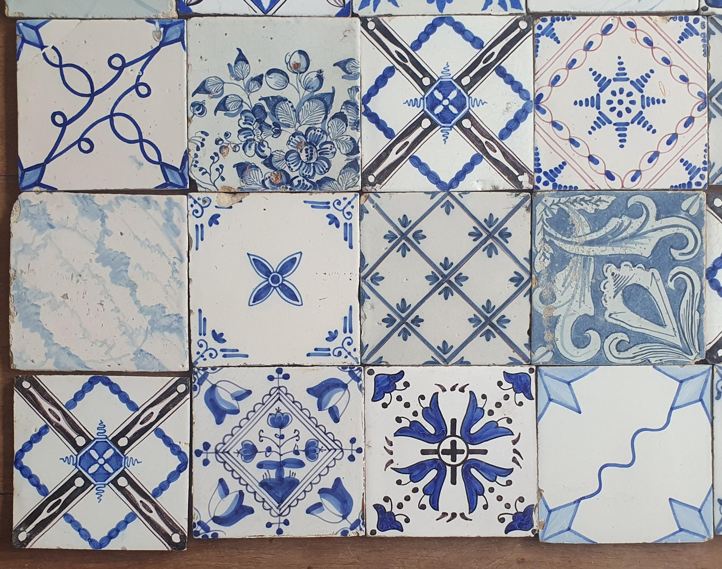 45 x Dutch Delft Blue Tile Ormanent, mix, 18th-19th century, antique collectable and backsplash fireplace kitchen tiles. ornamenttile