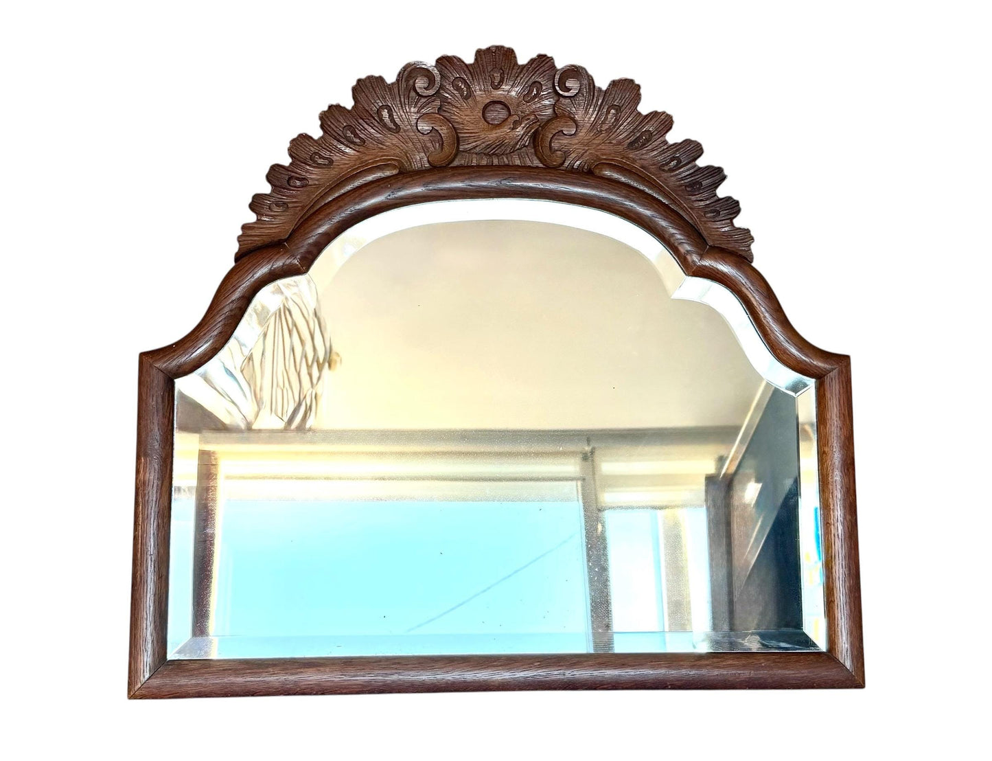 Antique Dutch Soester Mirror with Carved Crest and Bevelled Glass – 19th Century, traditional mirror, used as farmhouse and overmantel