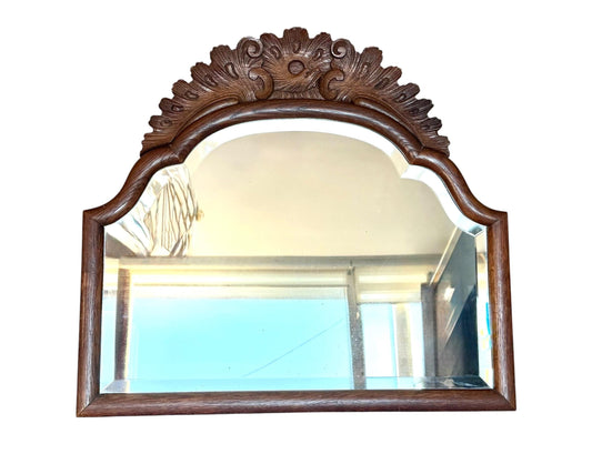 Antique Dutch Soester Mirror with Carved Crest and Bevelled Glass – 19th Century, traditional mirror, used as farmhouse and overmantel