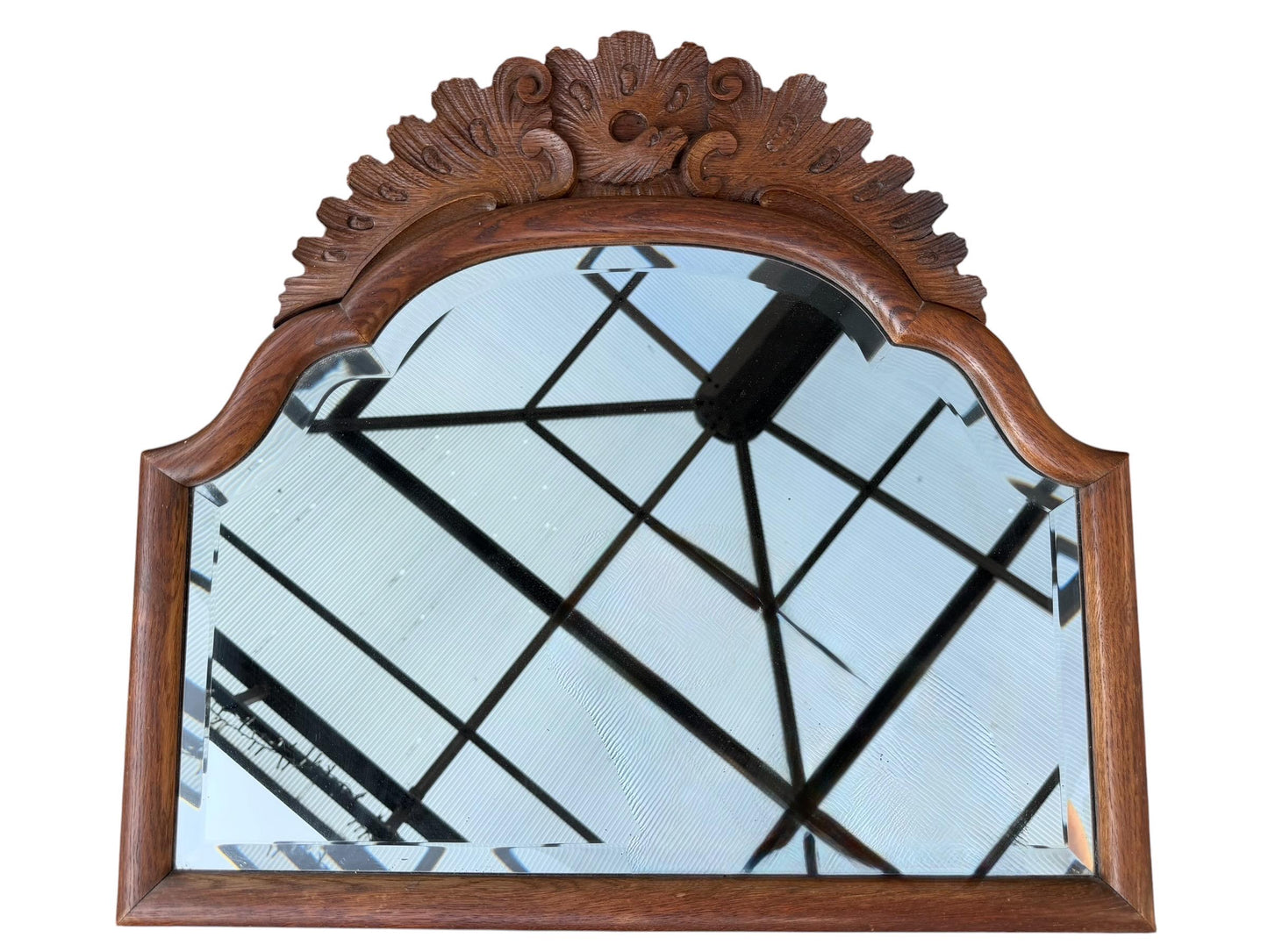 Antique Dutch Soester Mirror with Carved Crest and Bevelled Glass – 19th Century, traditional mirror, used as farmhouse and overmantel