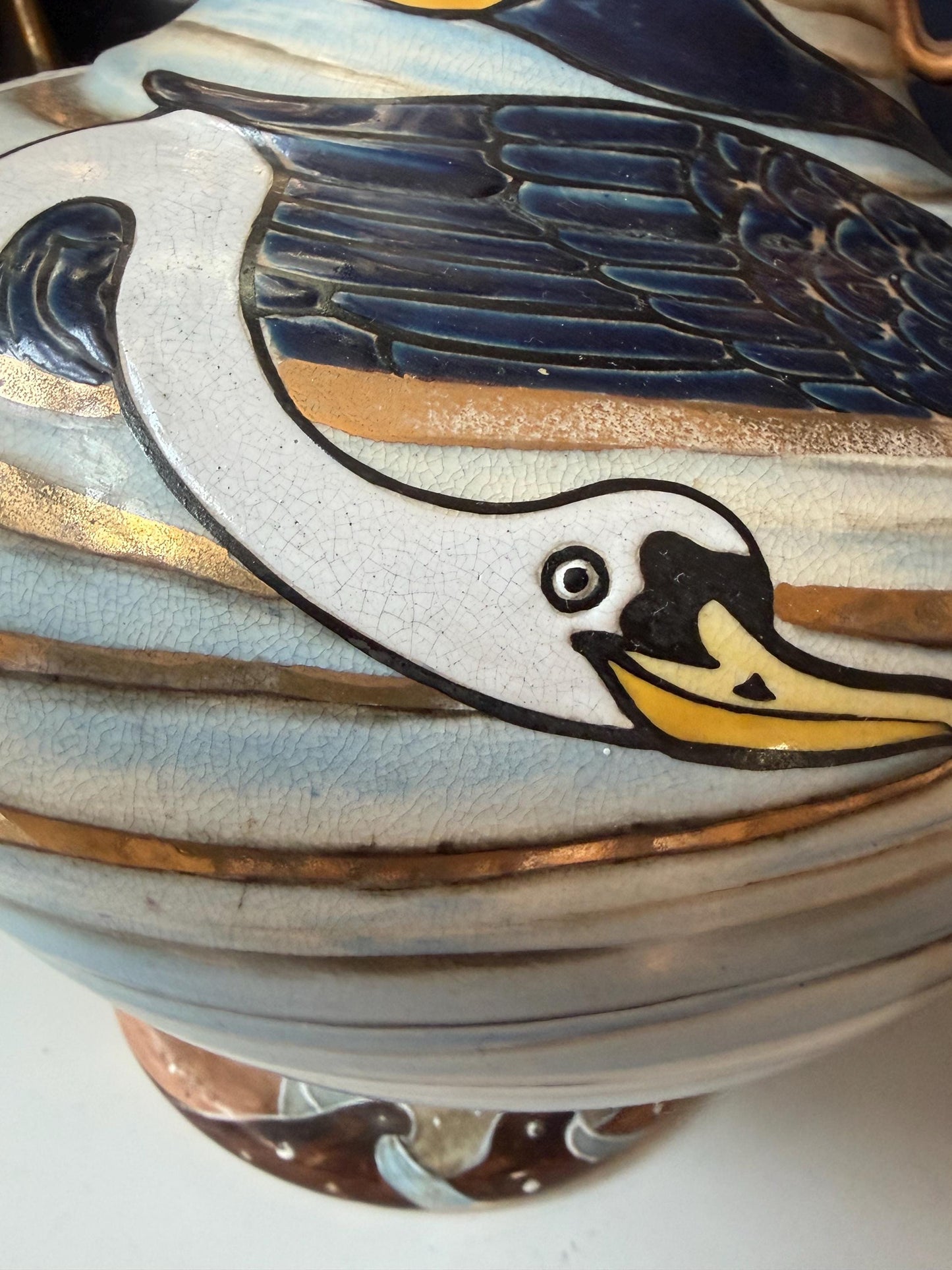 Large Antique Japanese Kinkozan Kyoto Vase with Water Birds: ducks, geese  – Meiji Period . Rare 19th century Satsuma export vase, 40 cm